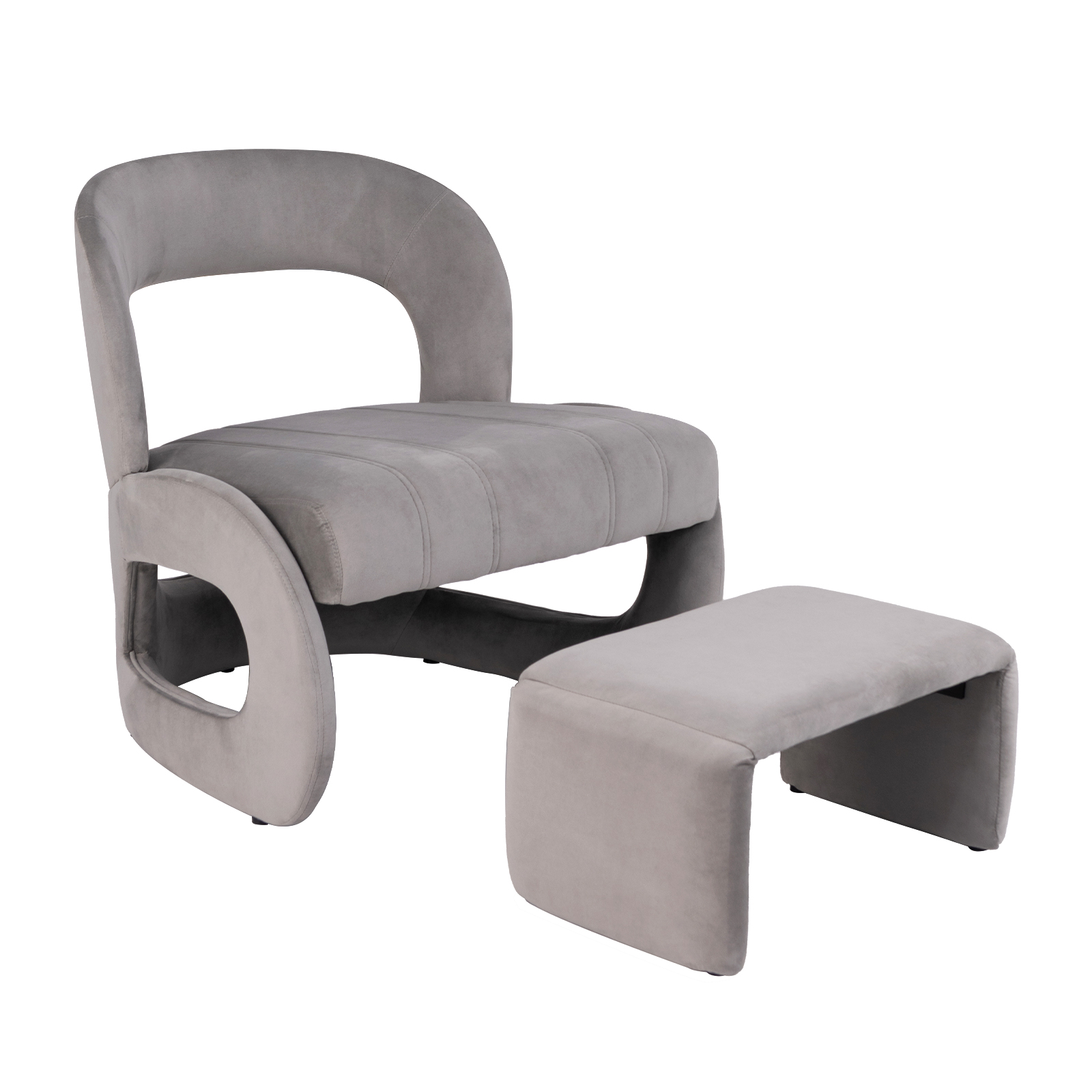 Accent Chair with Ottoman and Open Curved Back-Grey