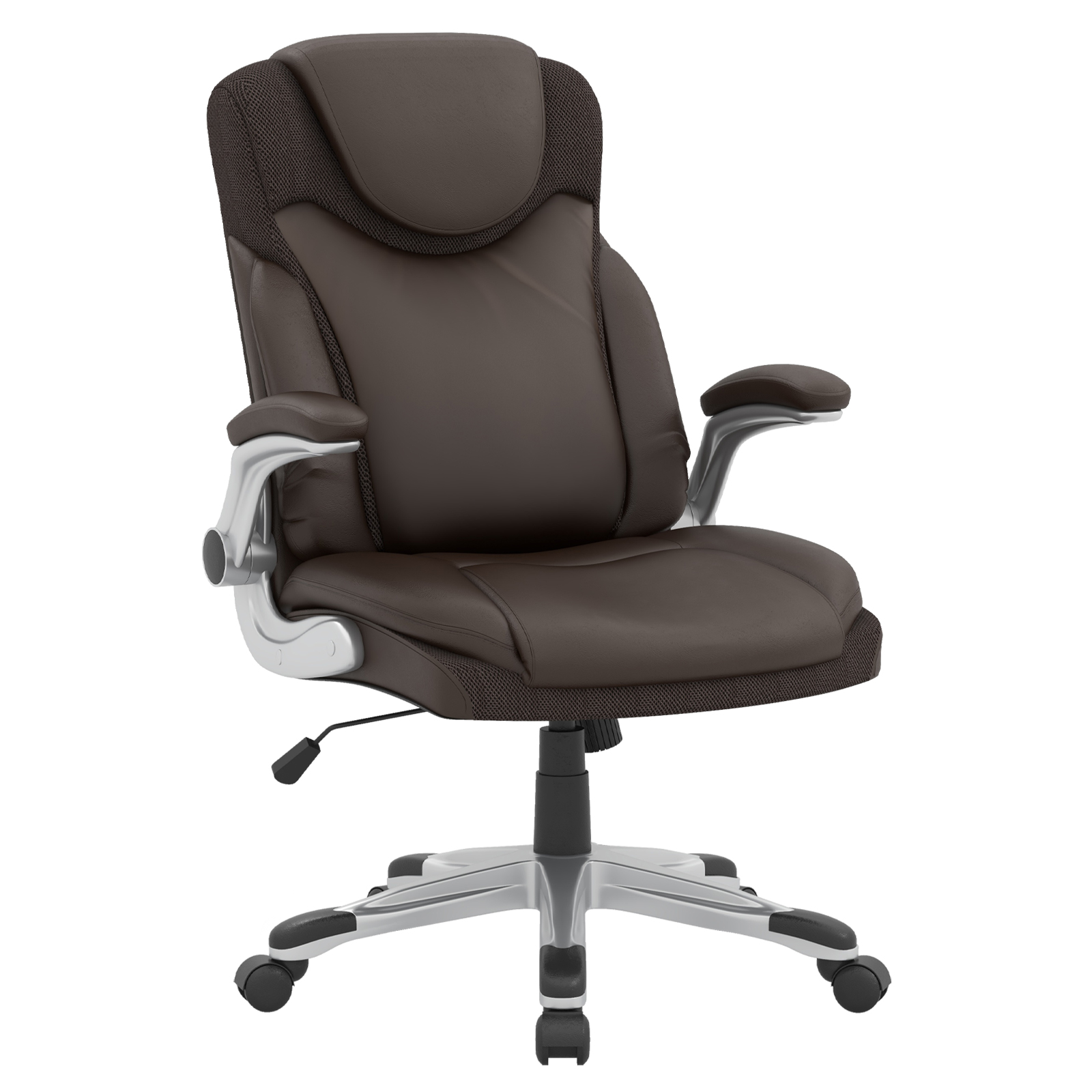 Adjustable Executive Office Chair PU Leather with Rocking Function and Armrests-Brown