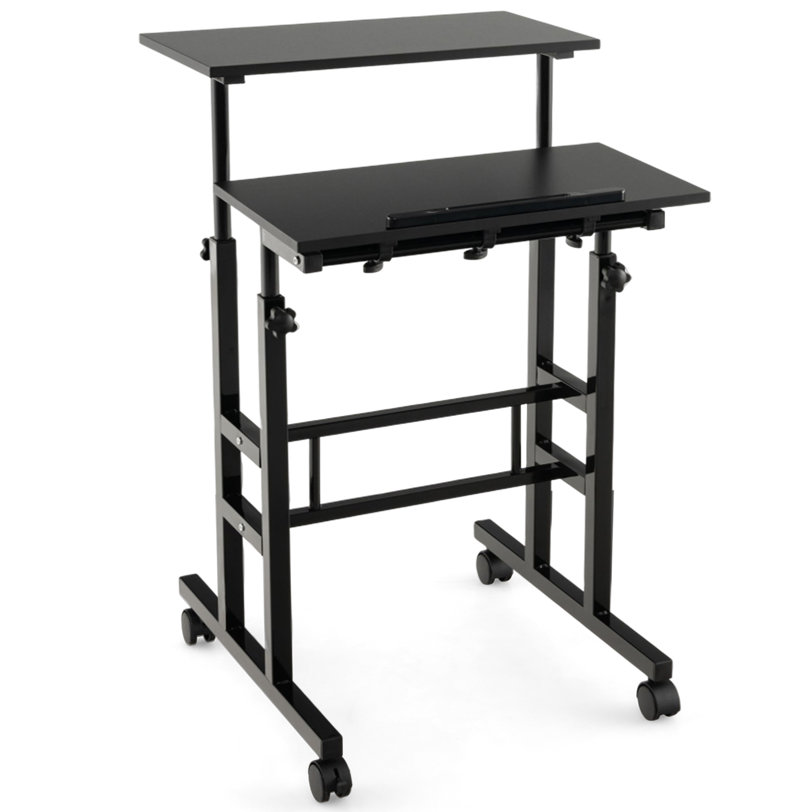 2-Tier Adjustable Standing Desk on Wheels-Black