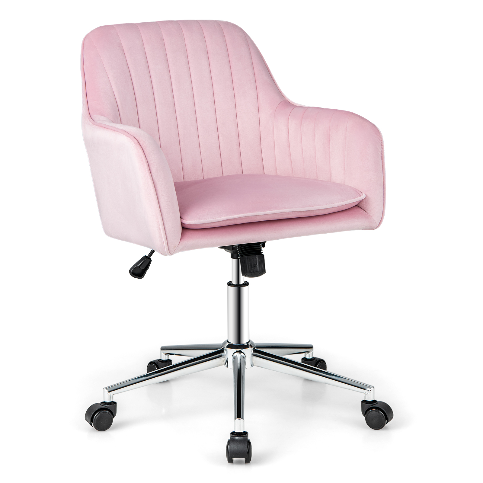 Adjustable Velvet Leisure Chair with 4 Universal Wheels for Daily-Pink