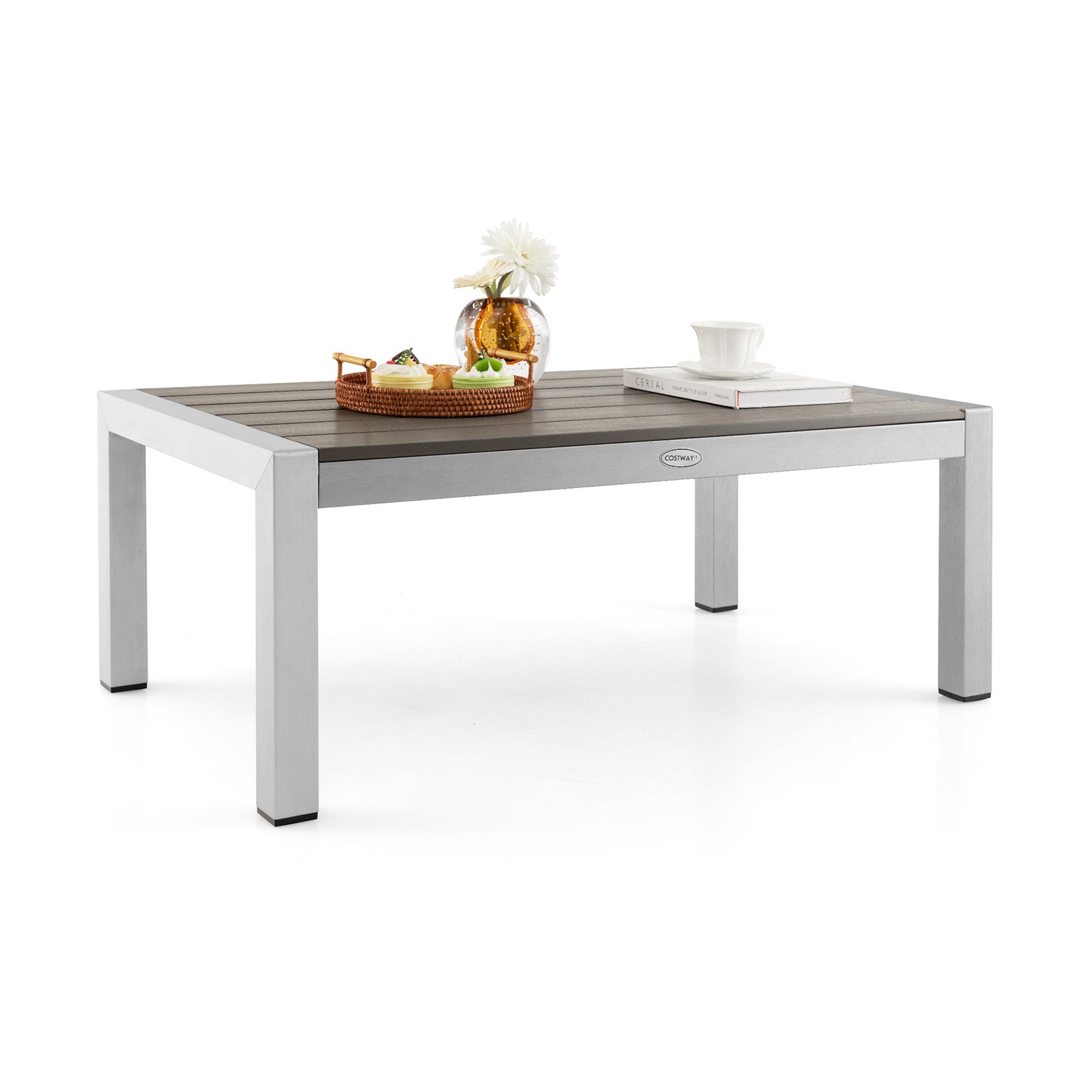 Aluminum Outdoor Coffee Table Modern Rectangular Cocktail Table-Grey