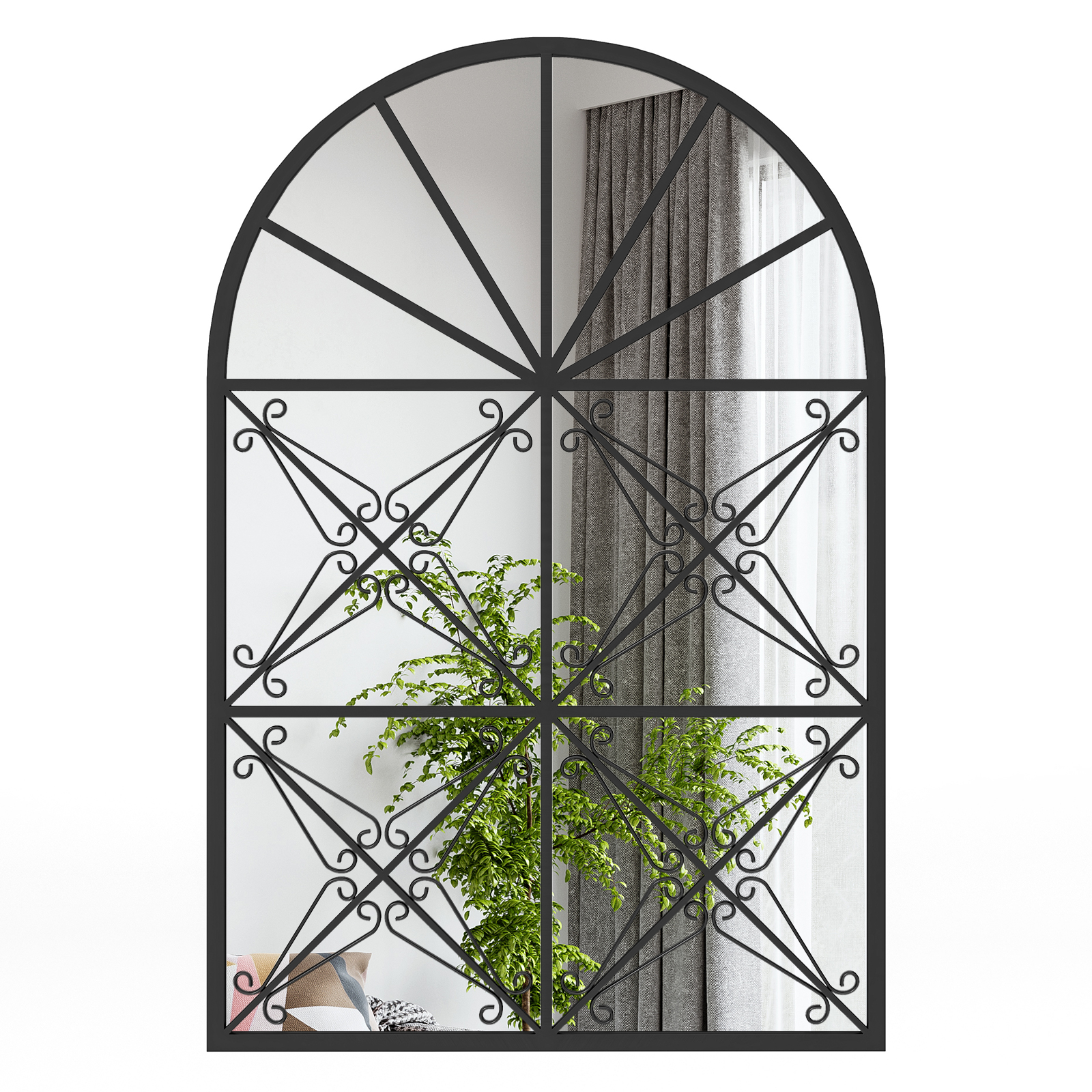 Arched Window Pane Decorative Mirror-Black