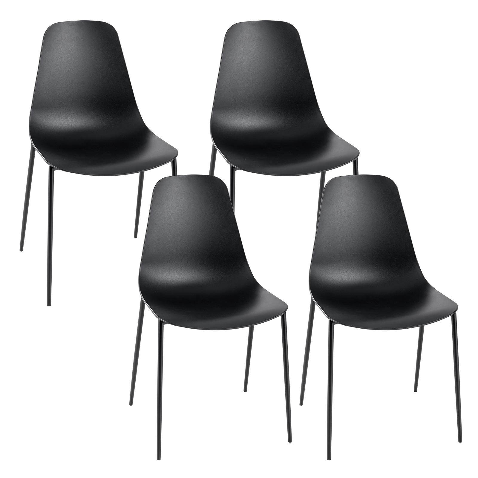 Armless Dining Chair Set of 4 Metal Leg Leisure Chair-Black