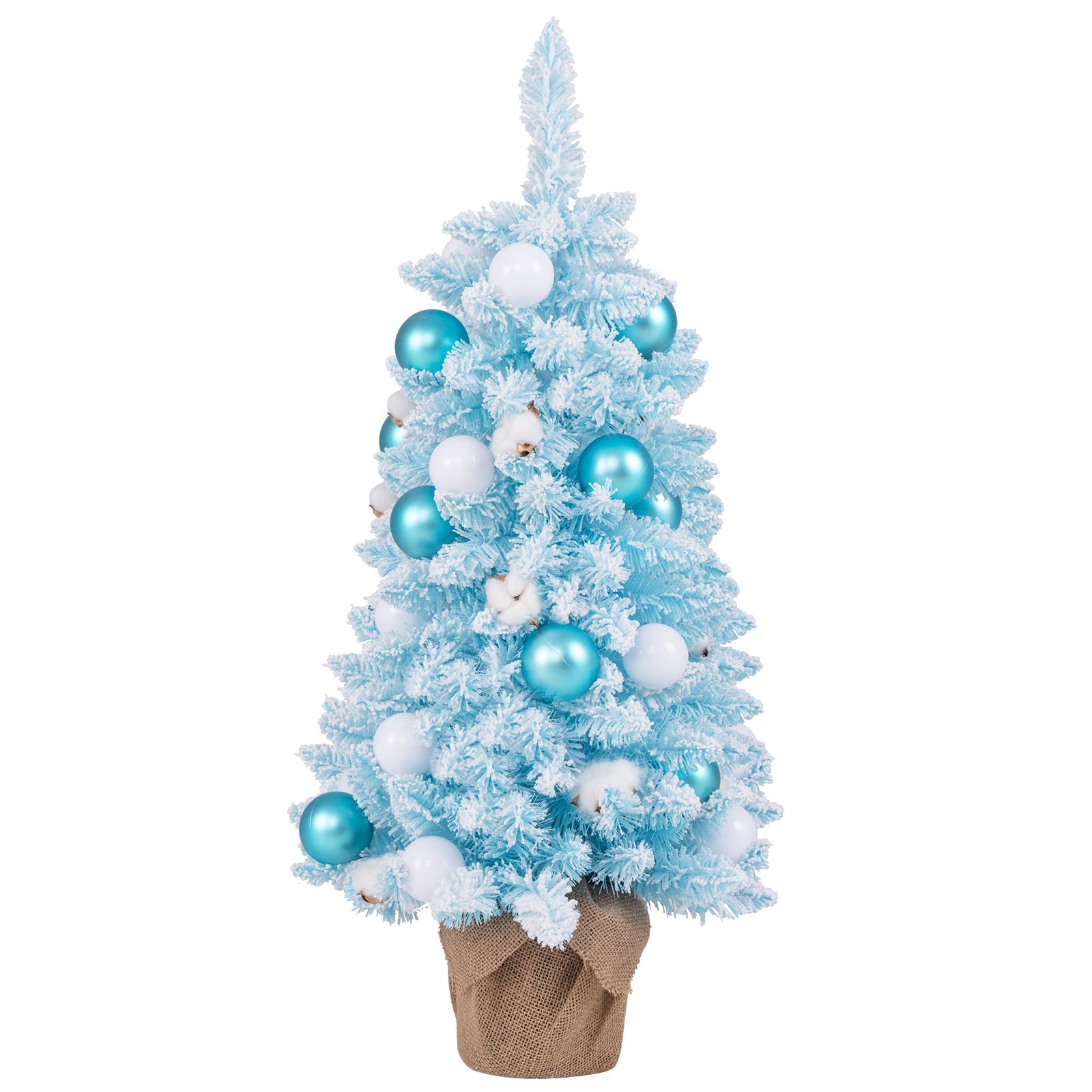 90 CM Artificial Mini Christmas Tree with 12 Natural Cotton Balls-Blue