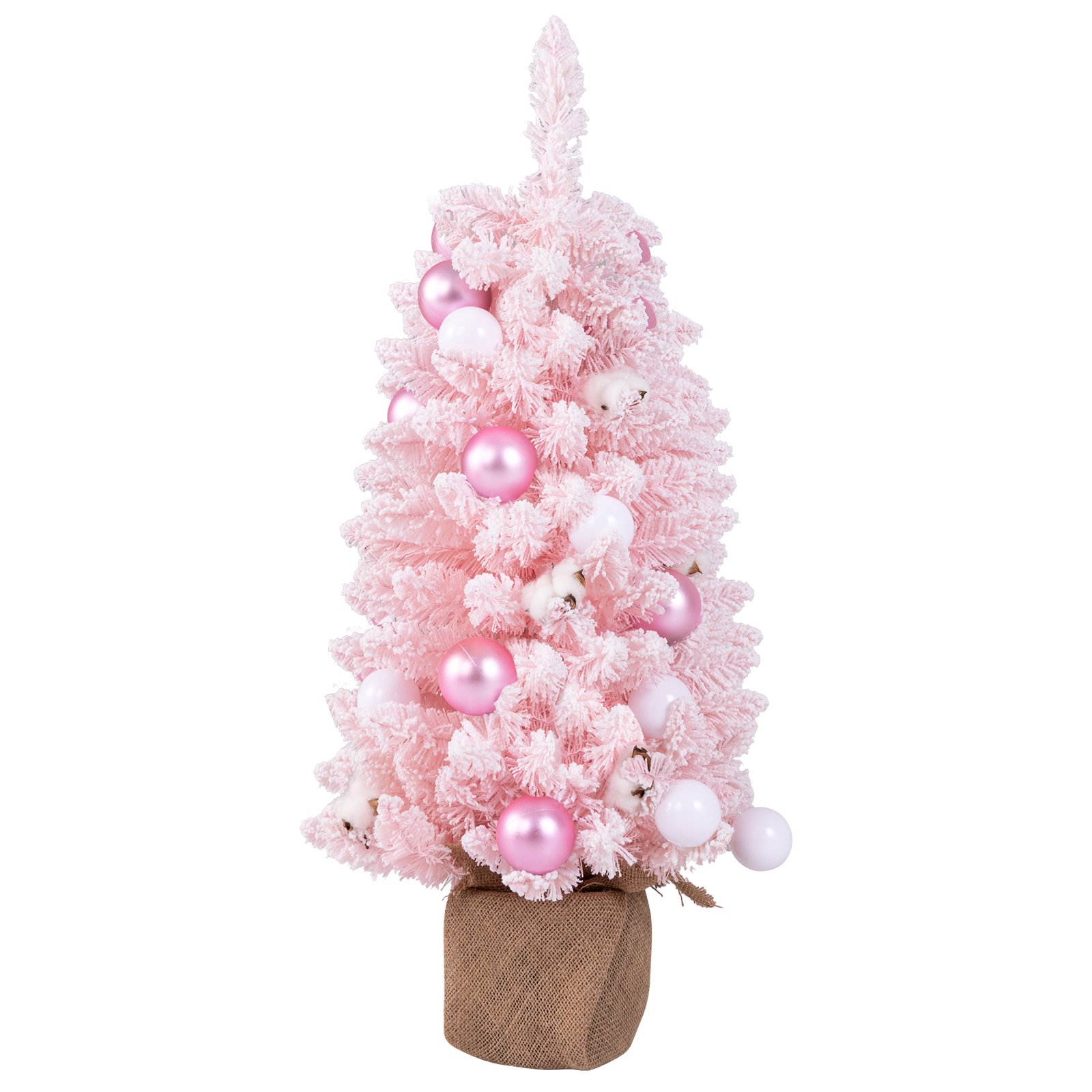 90 CM Artificial Mini Christmas Tree with 12 Natural Cotton Balls-Pink