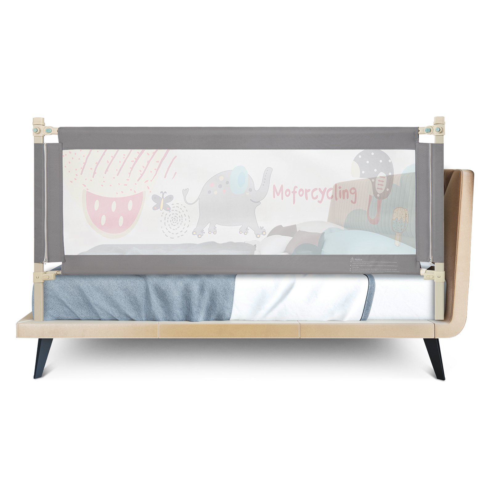 175CM Baby Bed Rail Guard with Double Safety Lock and Adjustable Height-Dark Grey