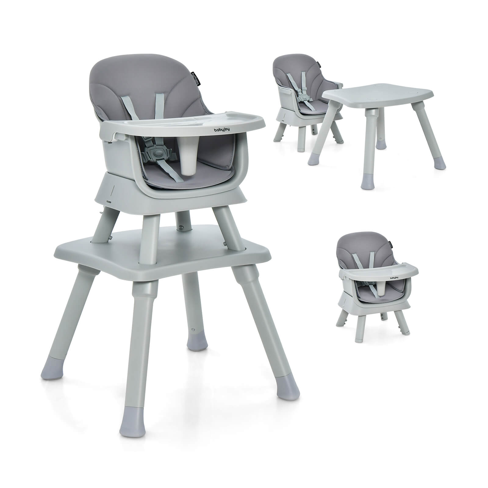 6-in-1 Baby High Chair with 5-Point Harness and Removable Tray-Gray