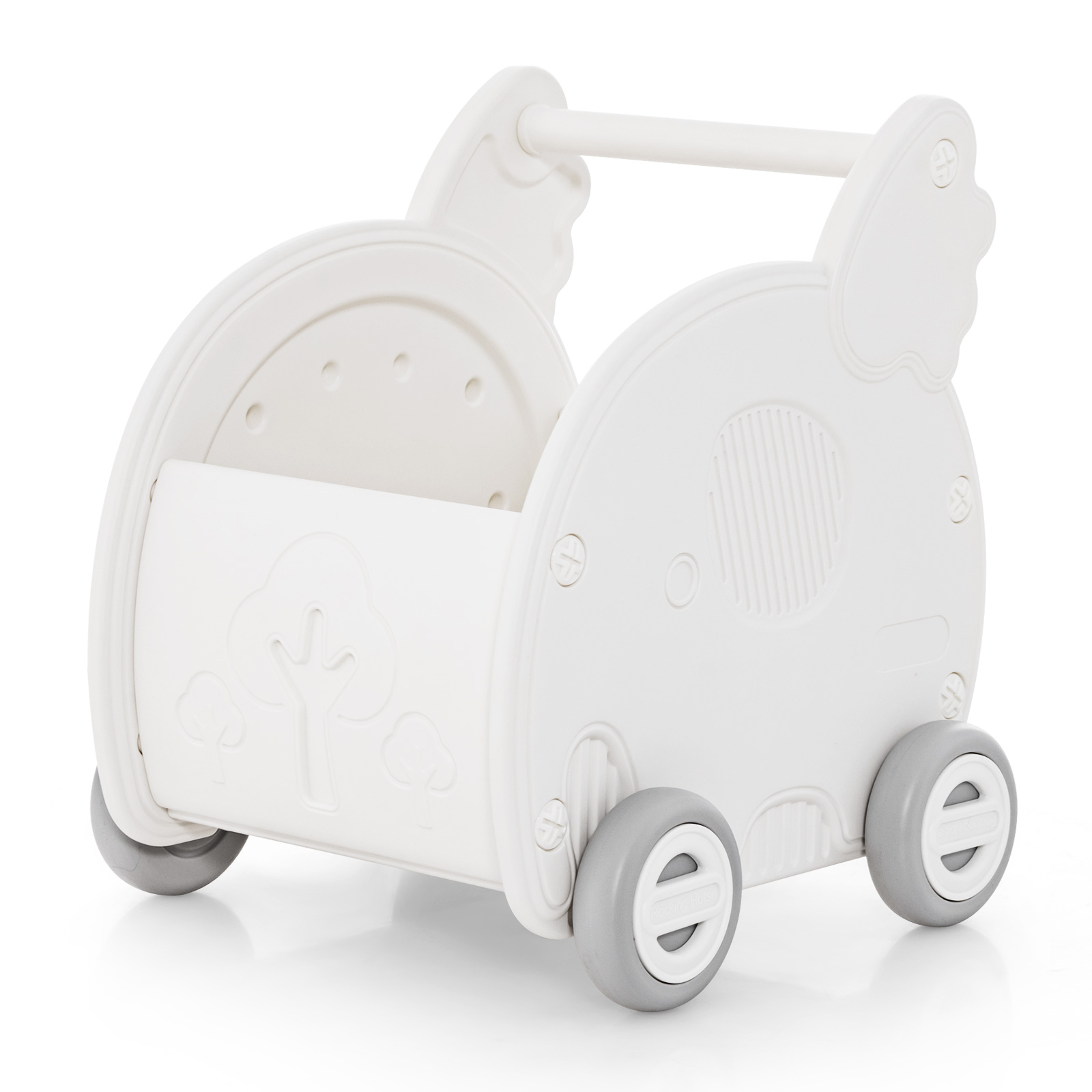 Baby Walker Push Toy 4-Wheel Toddler Toy Cart Elephant Shape-White