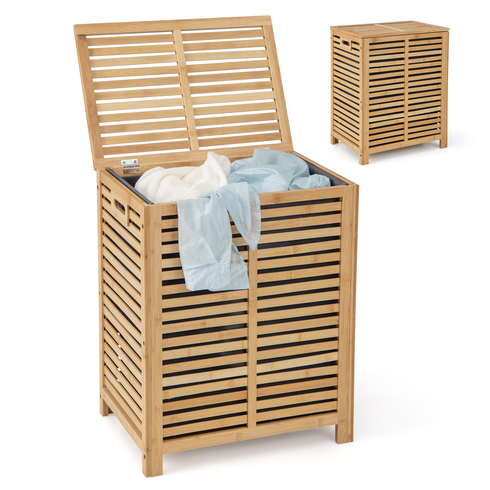 80 L Bamboo Laundry Hamper with Lid and Handles-Natural