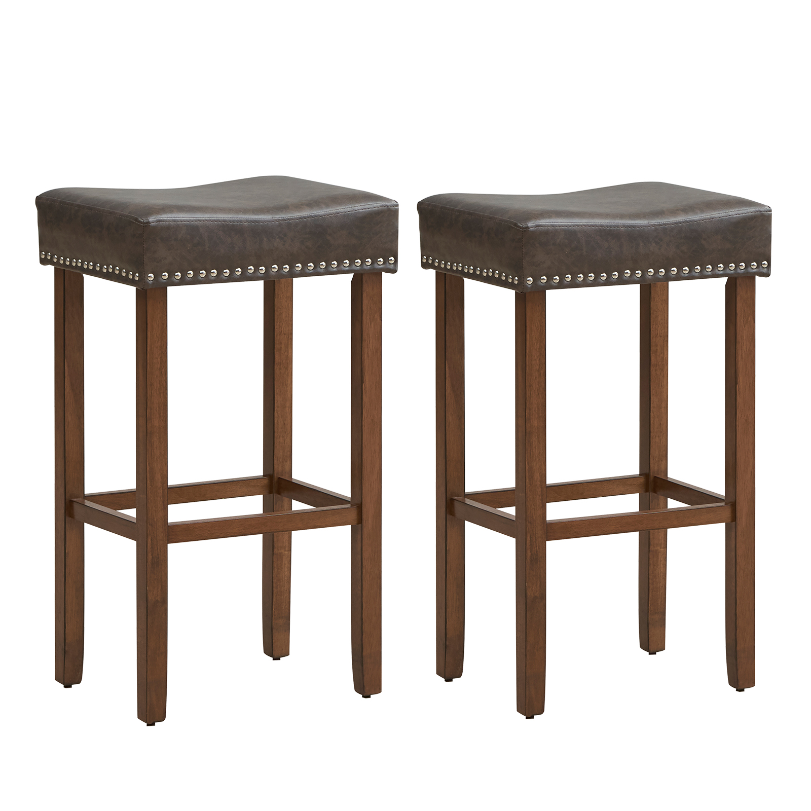 Bar Stool Set of 2 with PU Leather Upholstery Backless-Grey-74 cm