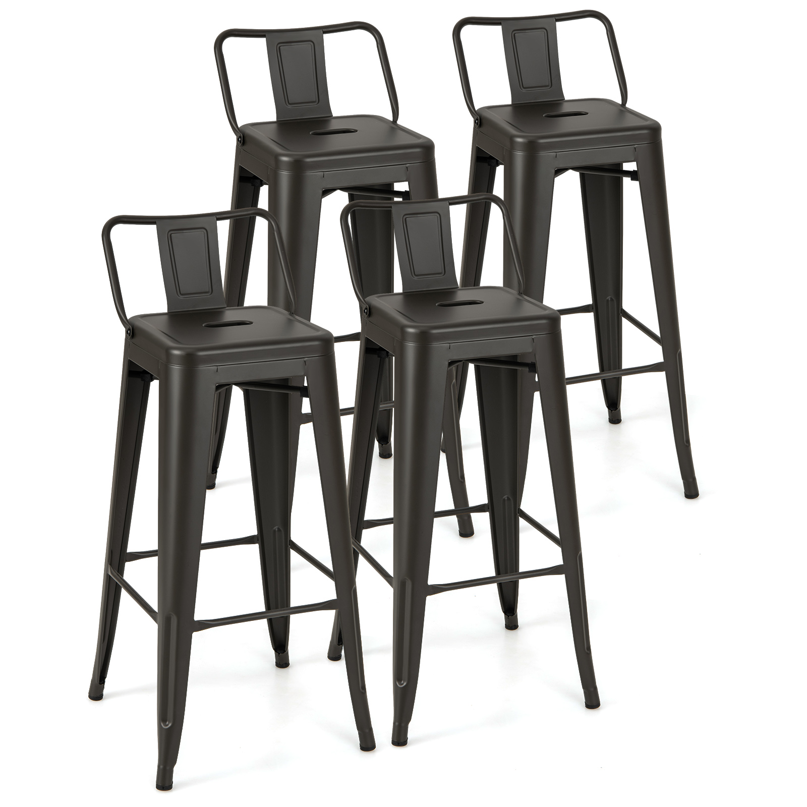 Set of 4 Metal Bar Stools 76 cm with Removable Backrest-Gun