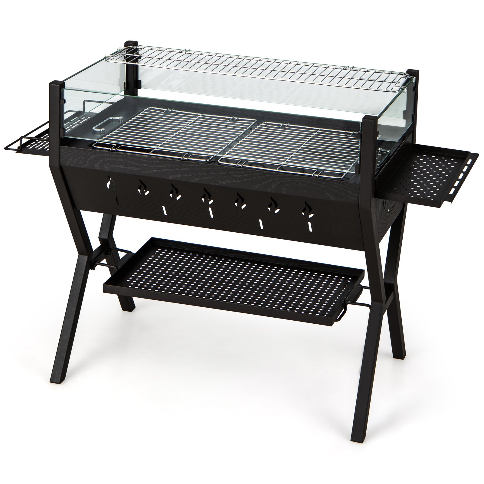 Barbecue Charcoal Grills with Wind Guard and Seasoning Racks-Black