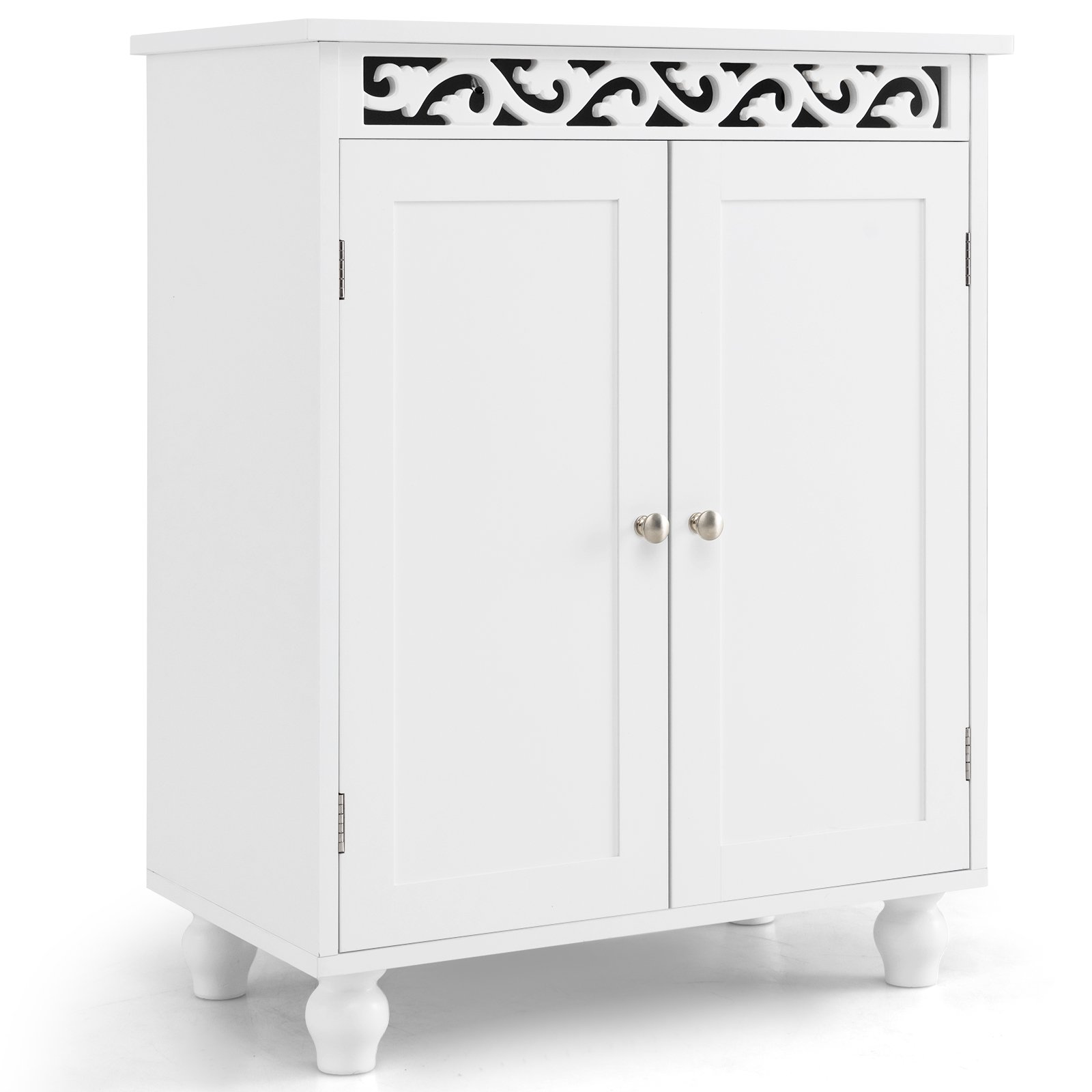 Bathroom Cabinet Floor Organizer with Adjustable Shelf-White