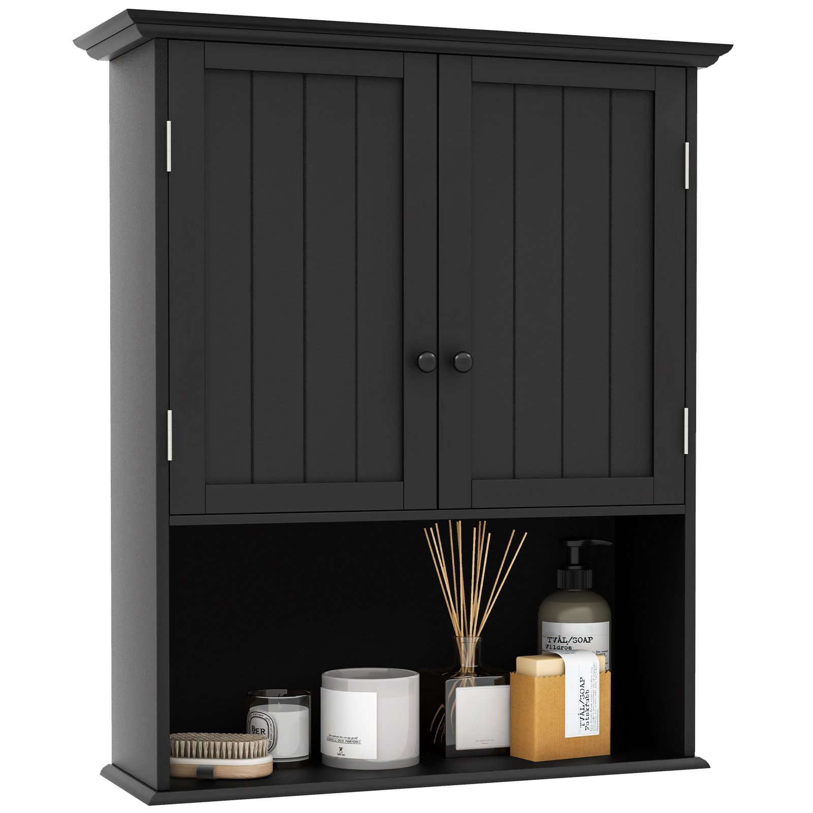 Wall Mounted Bathroom Storage Cabinet with Adjustable Shelf-Black