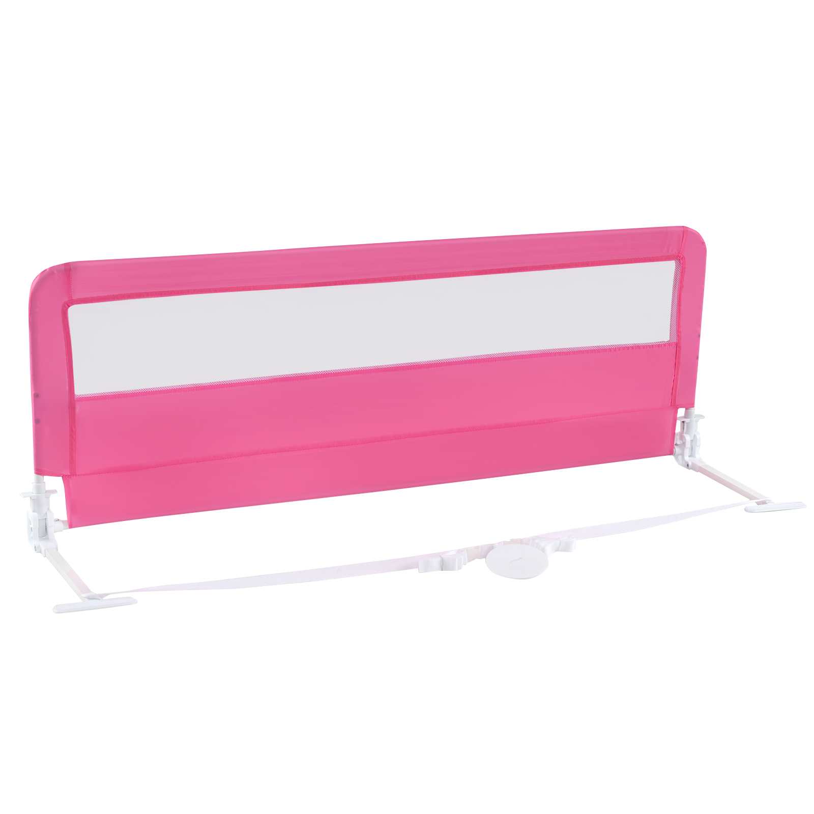 150CM Foldable Baby Bed Rail Guard with Washable Cover and Safety Strap-Pink