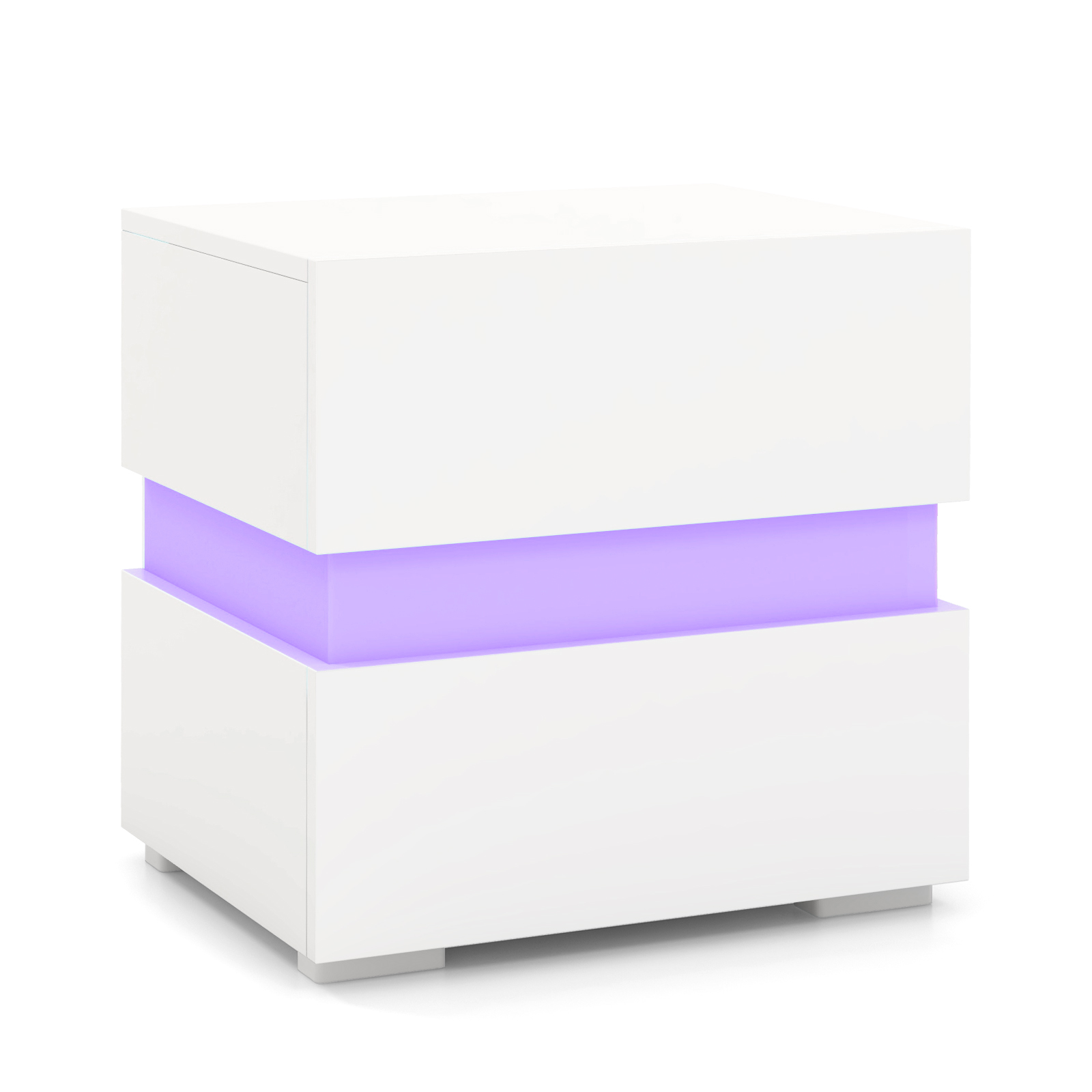 Bedside Table LED  Nightstand with 2 Drawers-White