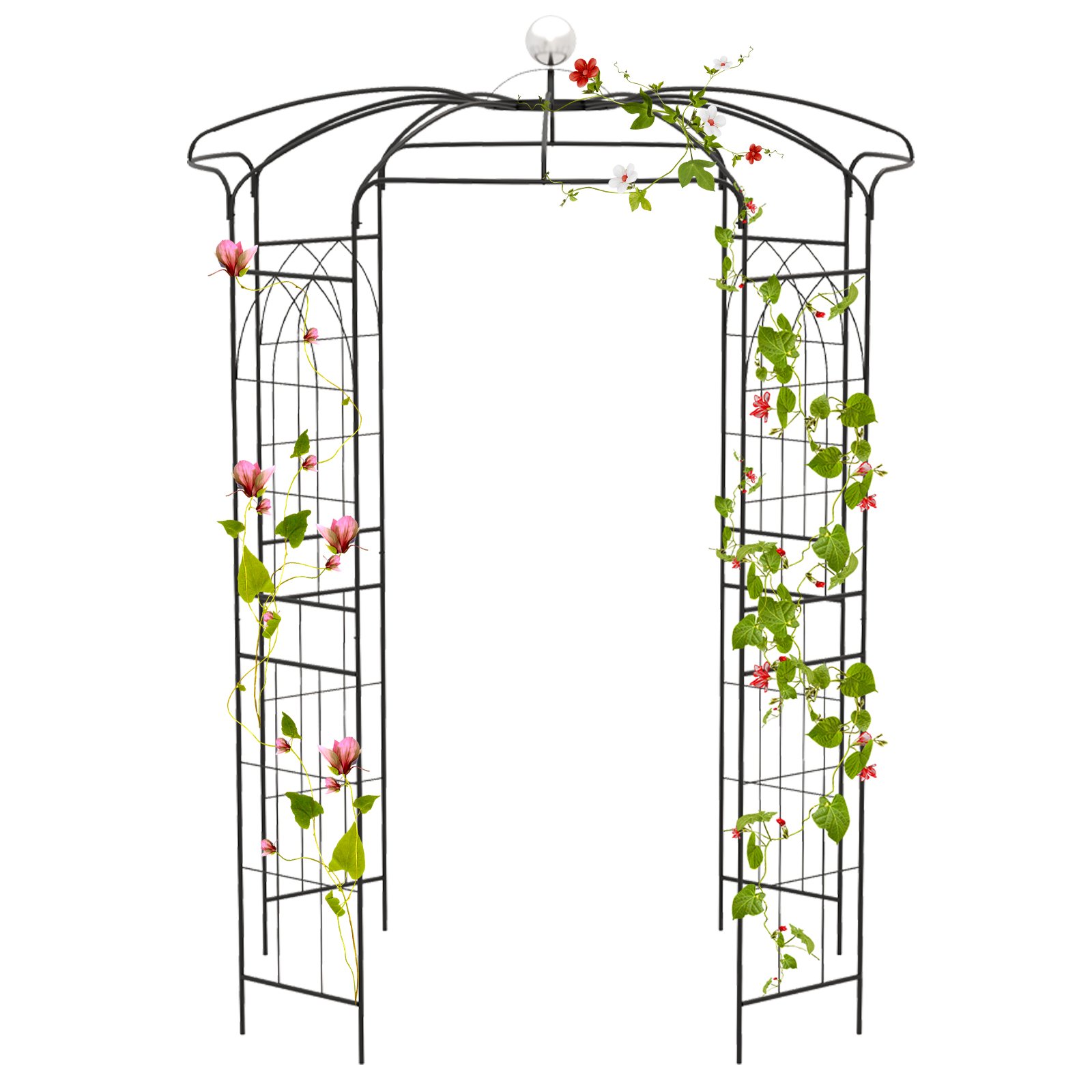 Birdcage Shape Gazebo Pergola Arch Trellis with Hanging Hook-Black