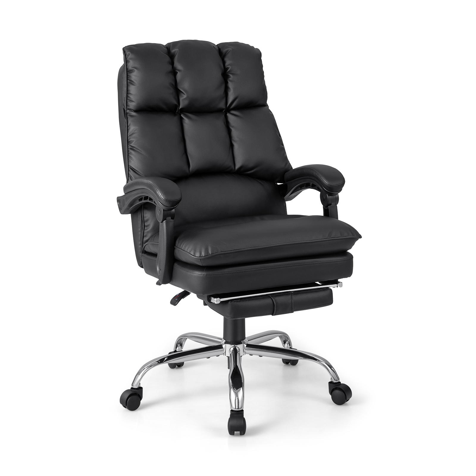 Ergonomic Adjustable High Back Rolling Computer Chair with Retractable Footrest-Black