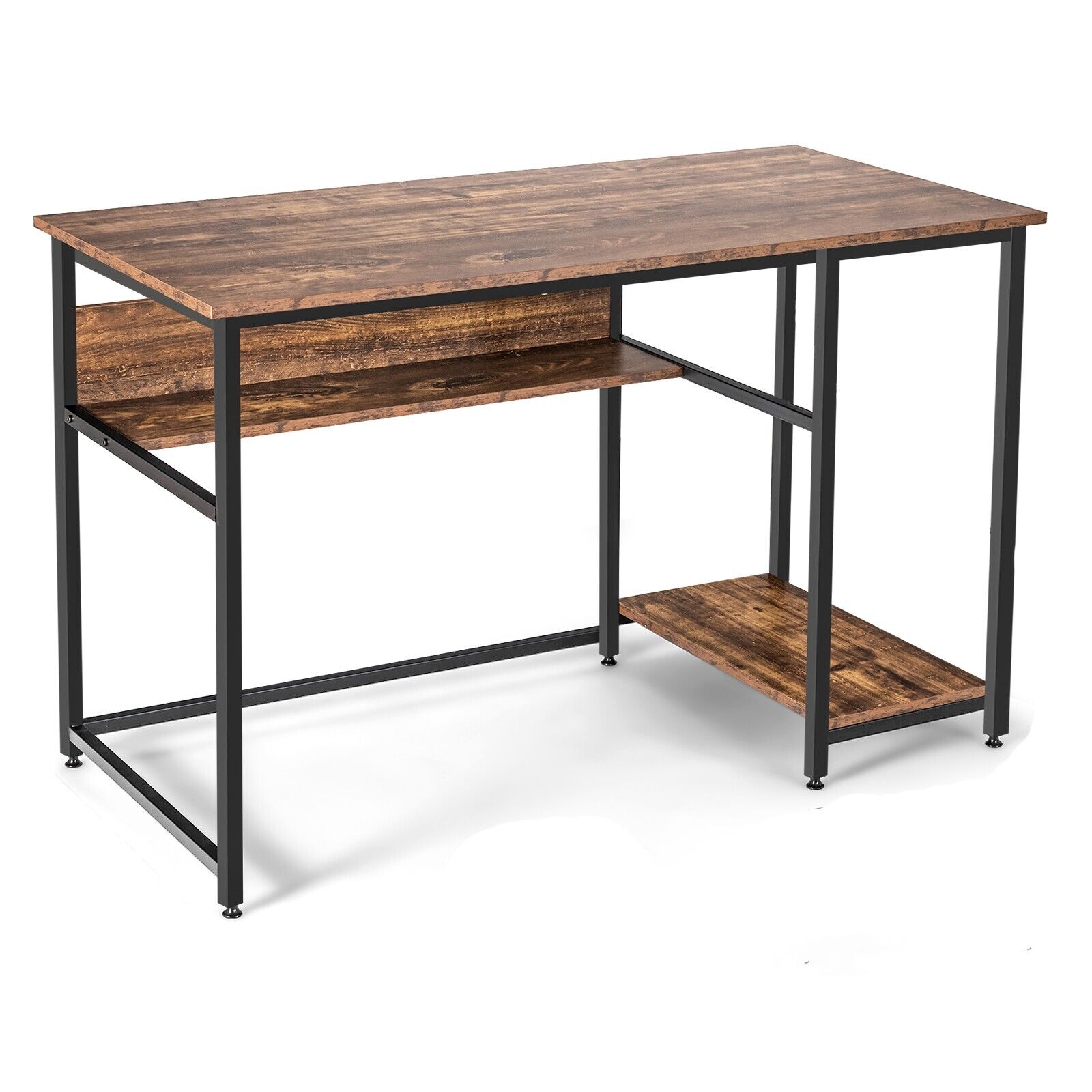 Industrial Computer Workstation Desk with Storage Shelf and CPU Stand-Rustic Brown