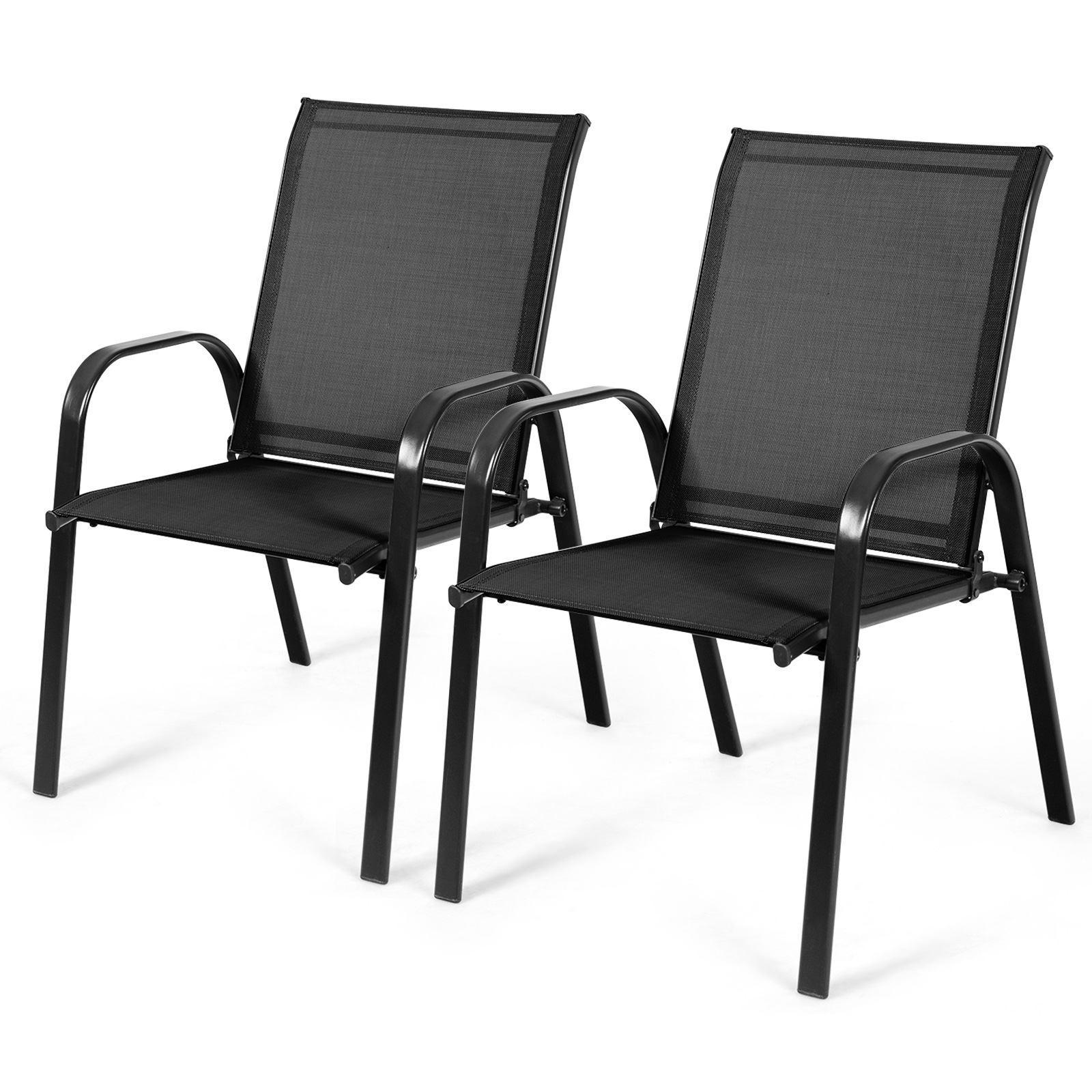 2 Piece Patio Outdoor Camping Chairs Set with Breathable Fabric-Black