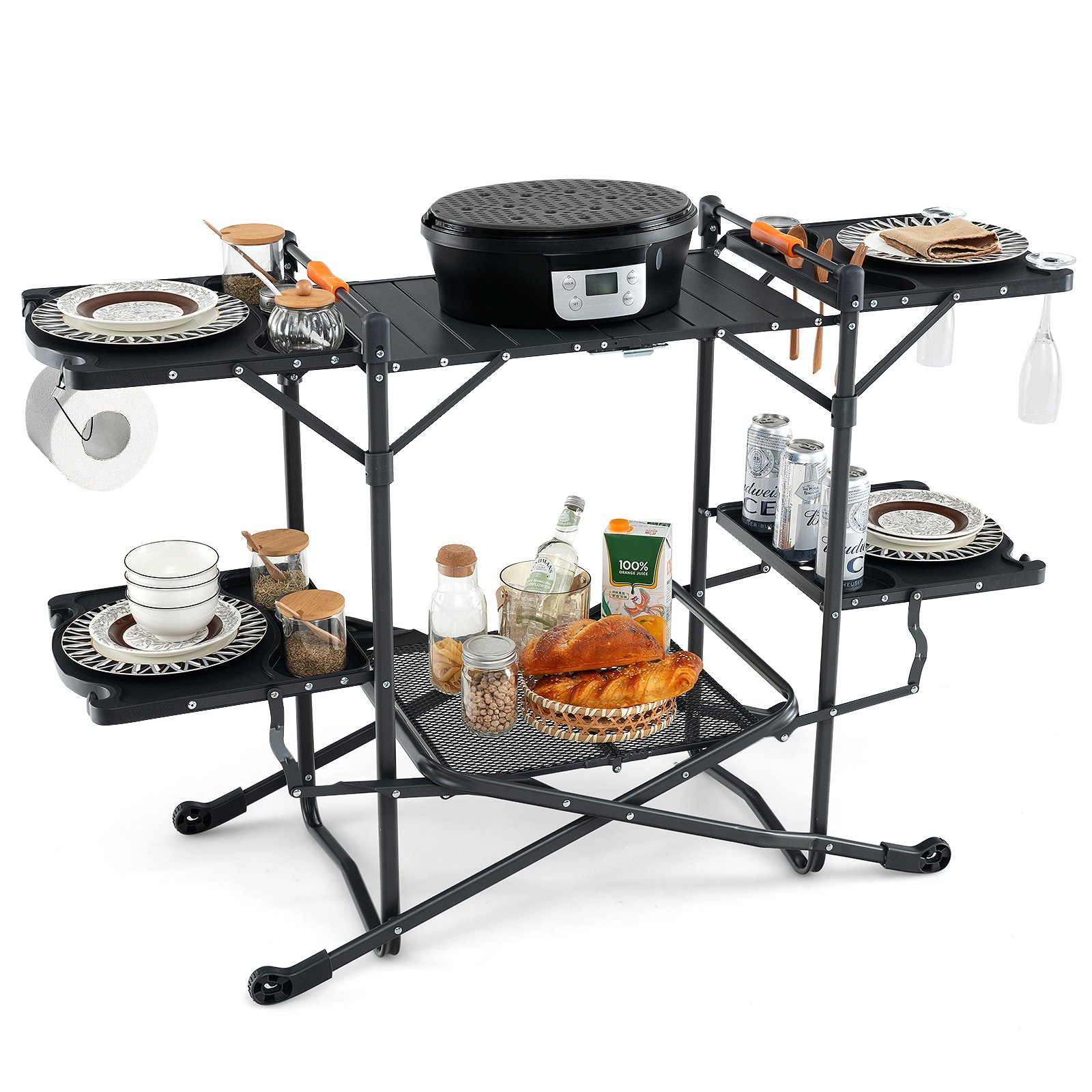 Folding Portable Cook Station with Heat-Resistant Aluminum Tabletop for Picnic BBQ Camping Travel