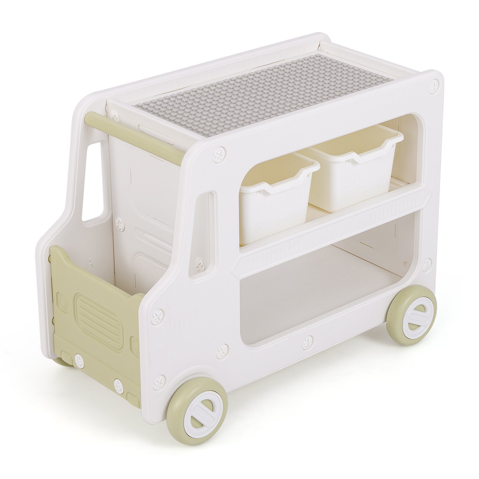 2 in 1 Car Shaped Toy Cabinet with Safe HDPE Frame and 2 Storage Baskets-White