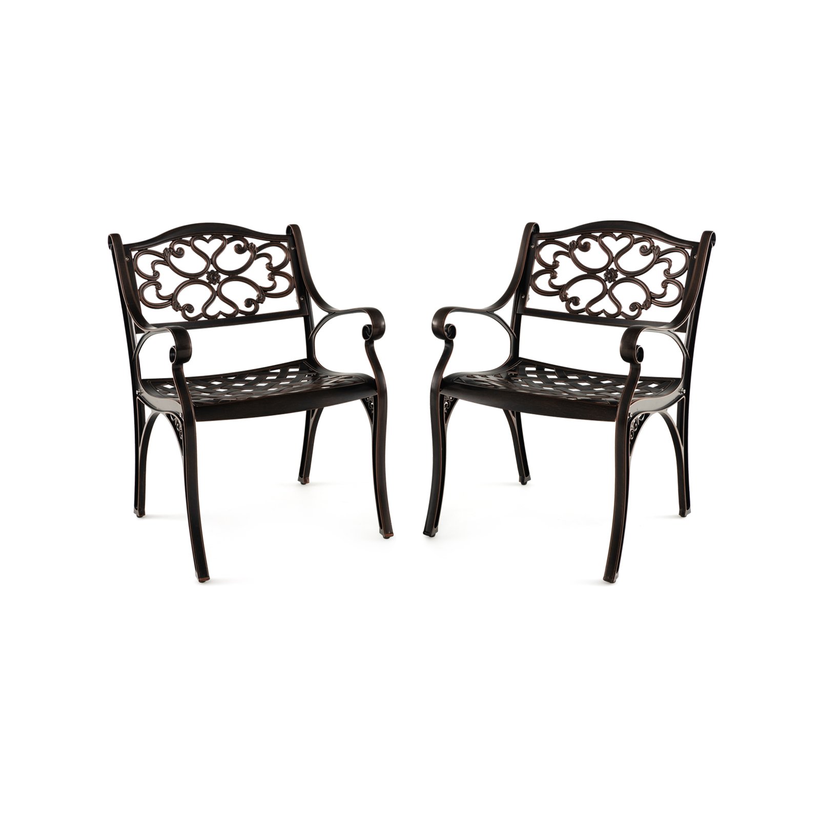 Cast Aluminum Patio Chairs Set of 2 with Armrests and Curved Seats-B