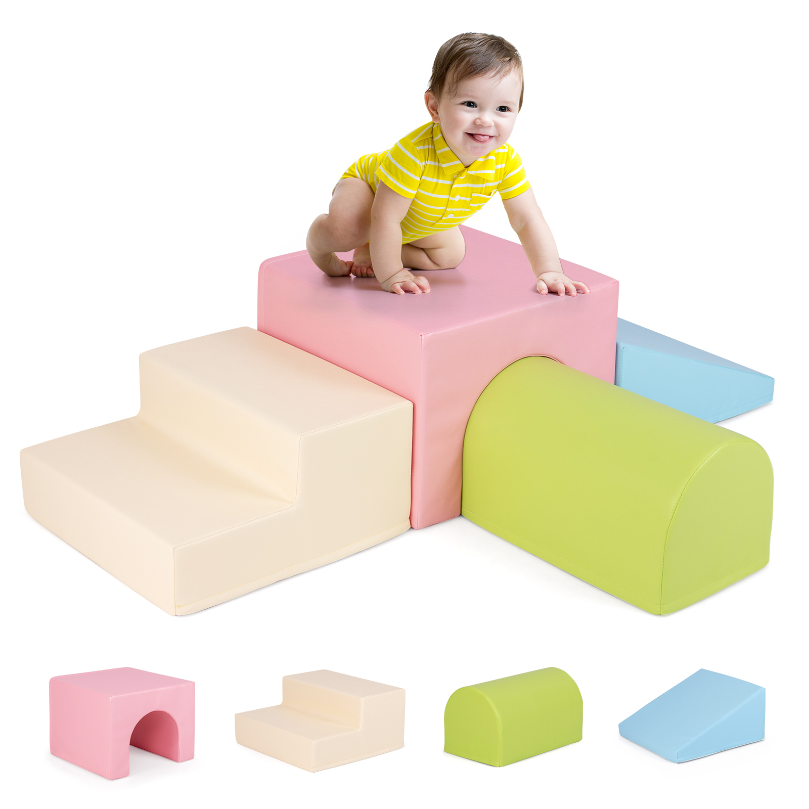 Climb and Crawl Foam Block Play Set for Infant Baby and Toddlers-Pink