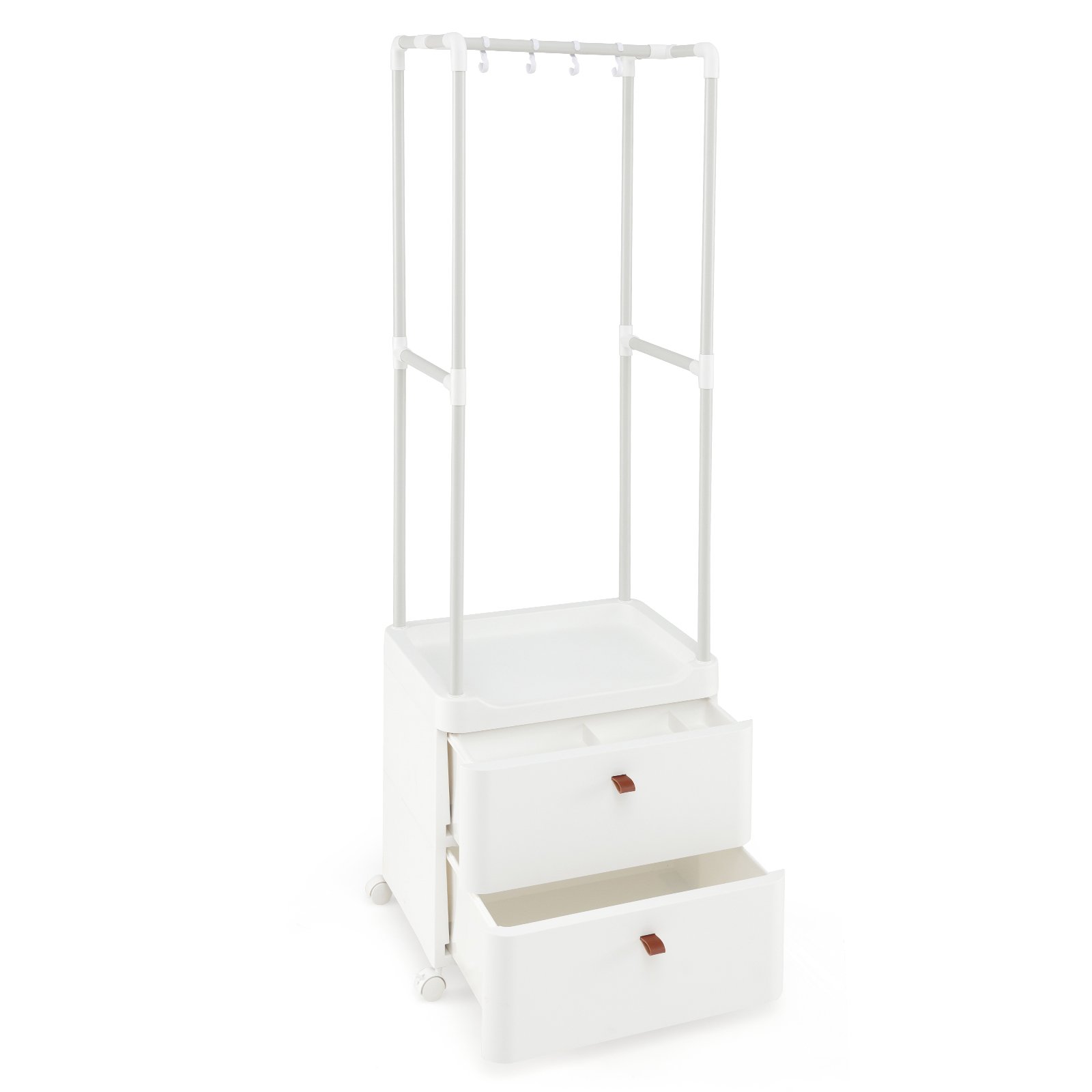 Freestanding Heavy-duty Clothing Stand Dresser with Hanging Rod and Storage Shelves-White