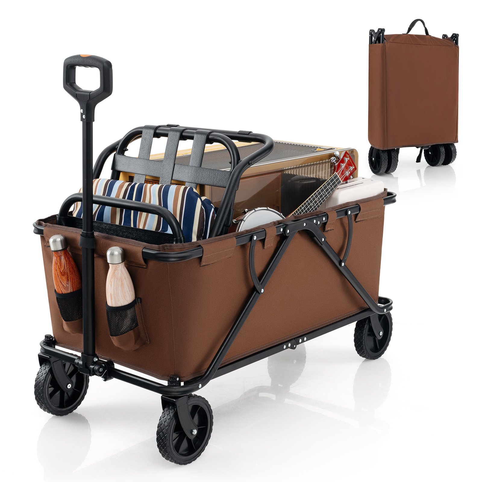 Collapsible Foldable Wagon Cart with Adjustable Handlebar-Coffee