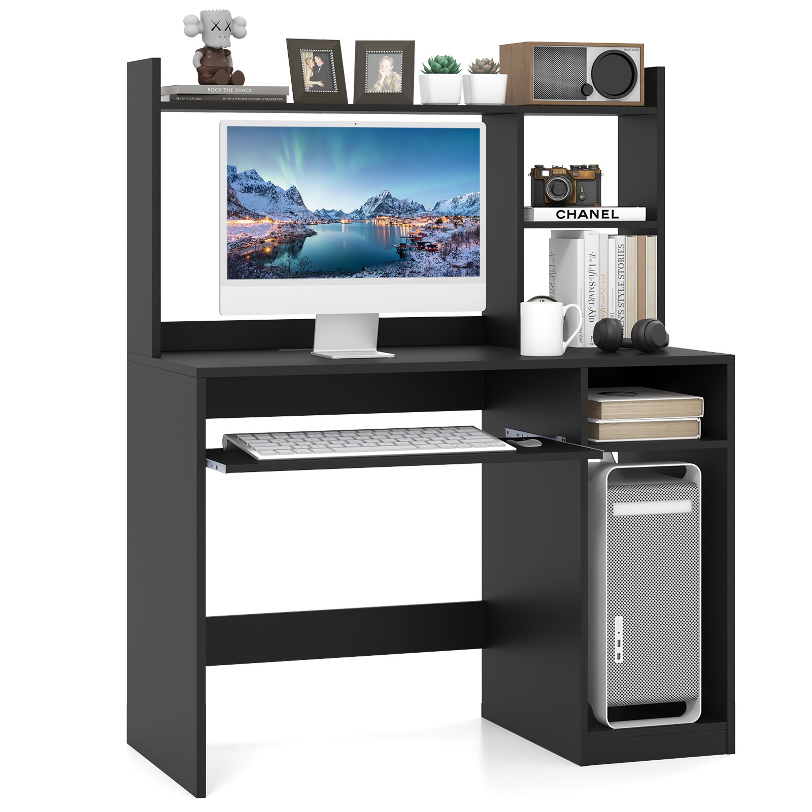 Computer Desk with Storage Shelf-Black