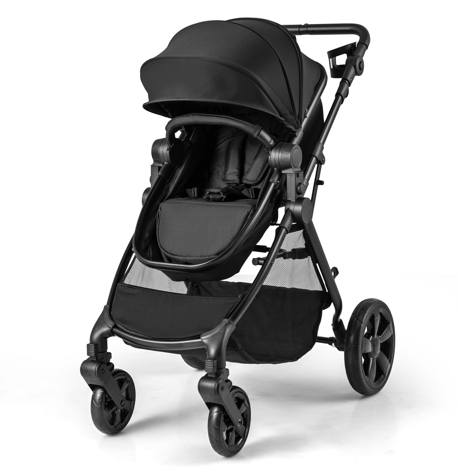 2-in-1 Convertible Baby Stroller with Reversible Seat and Adjustable Canopy-Black