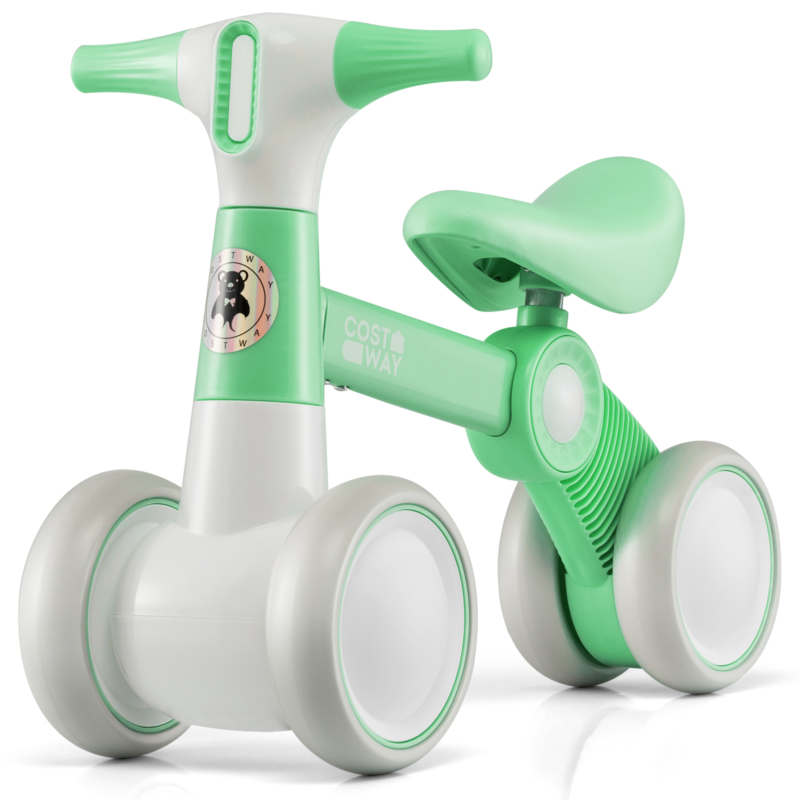 Cute Baby Balance Bike 4 Wheels with Steering Handlebars No Pedal-Green