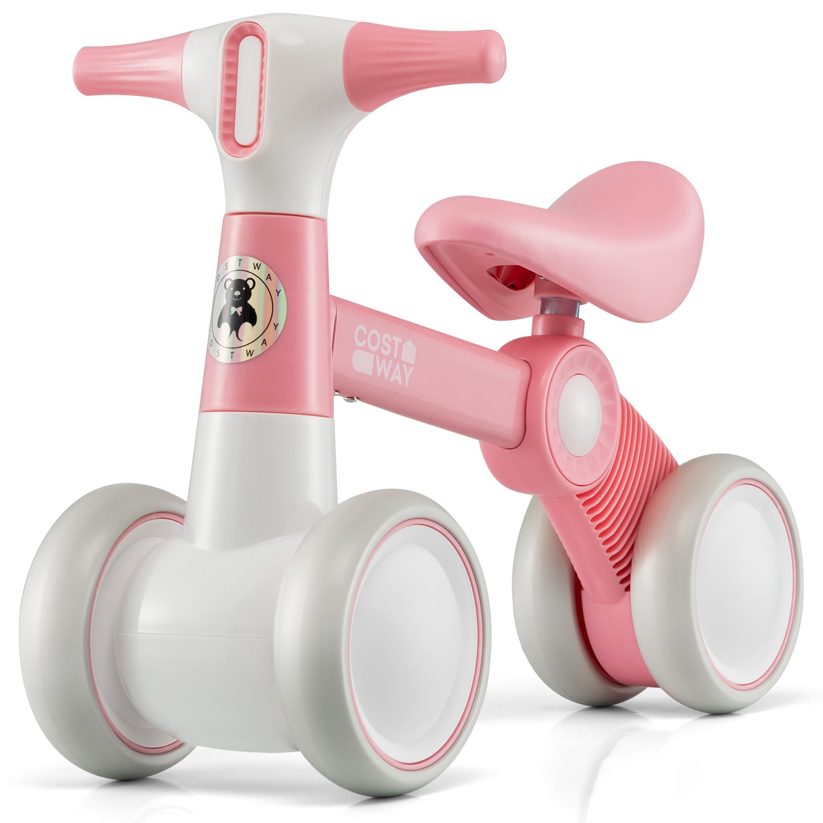 Cute Baby Balance Bike 4 Wheels with Steering Handlebars No Pedal-Pink