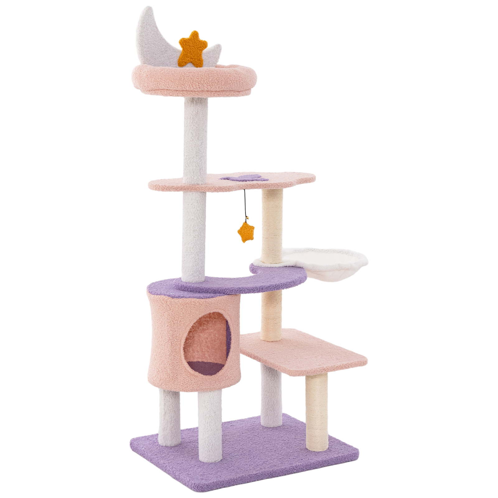 Multi-level Cute Cat Tree with Sisal Covered Scratching Posts and Condo-Purple