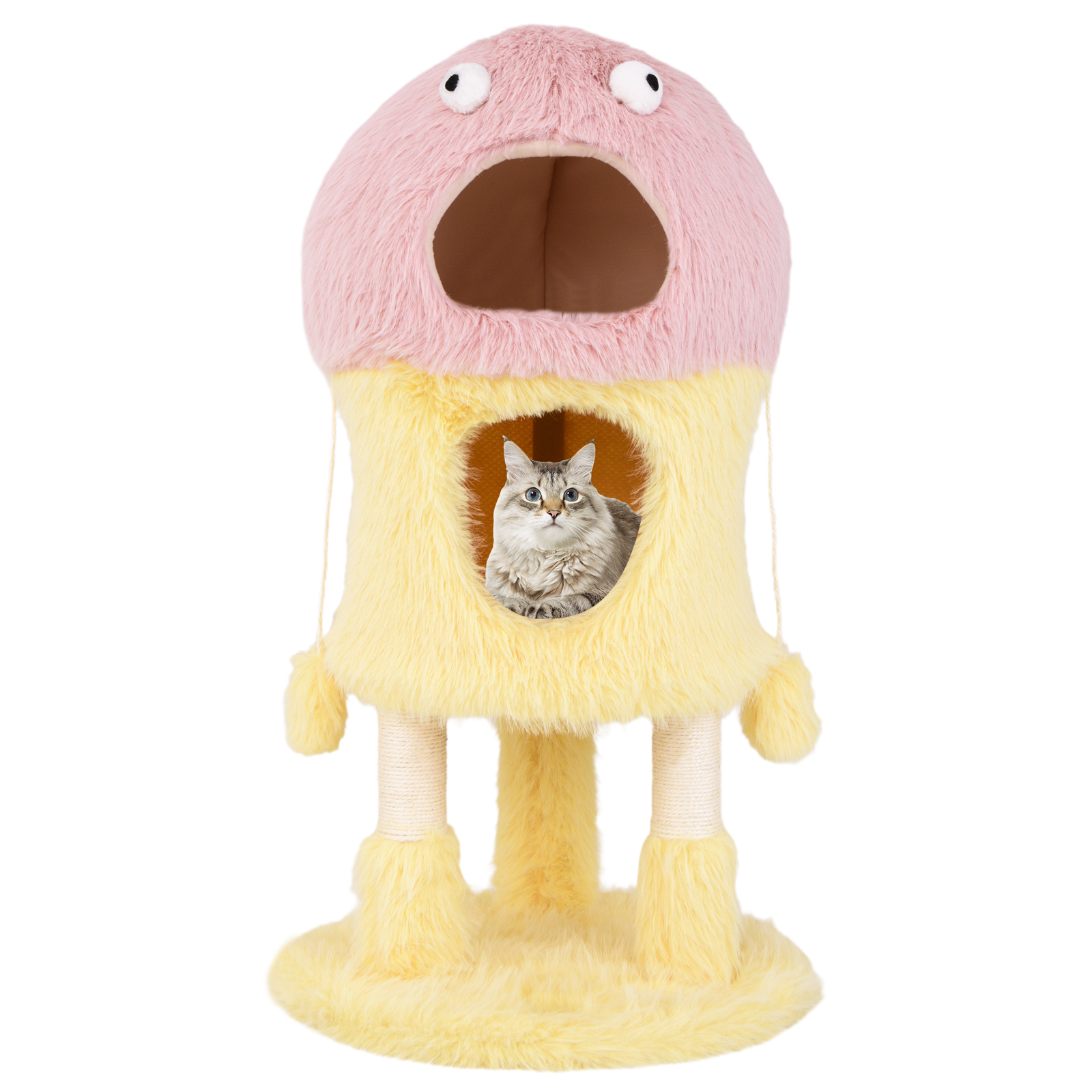 Cute Monster-Themed Cat Tower with 2 Private Condos-Yellow