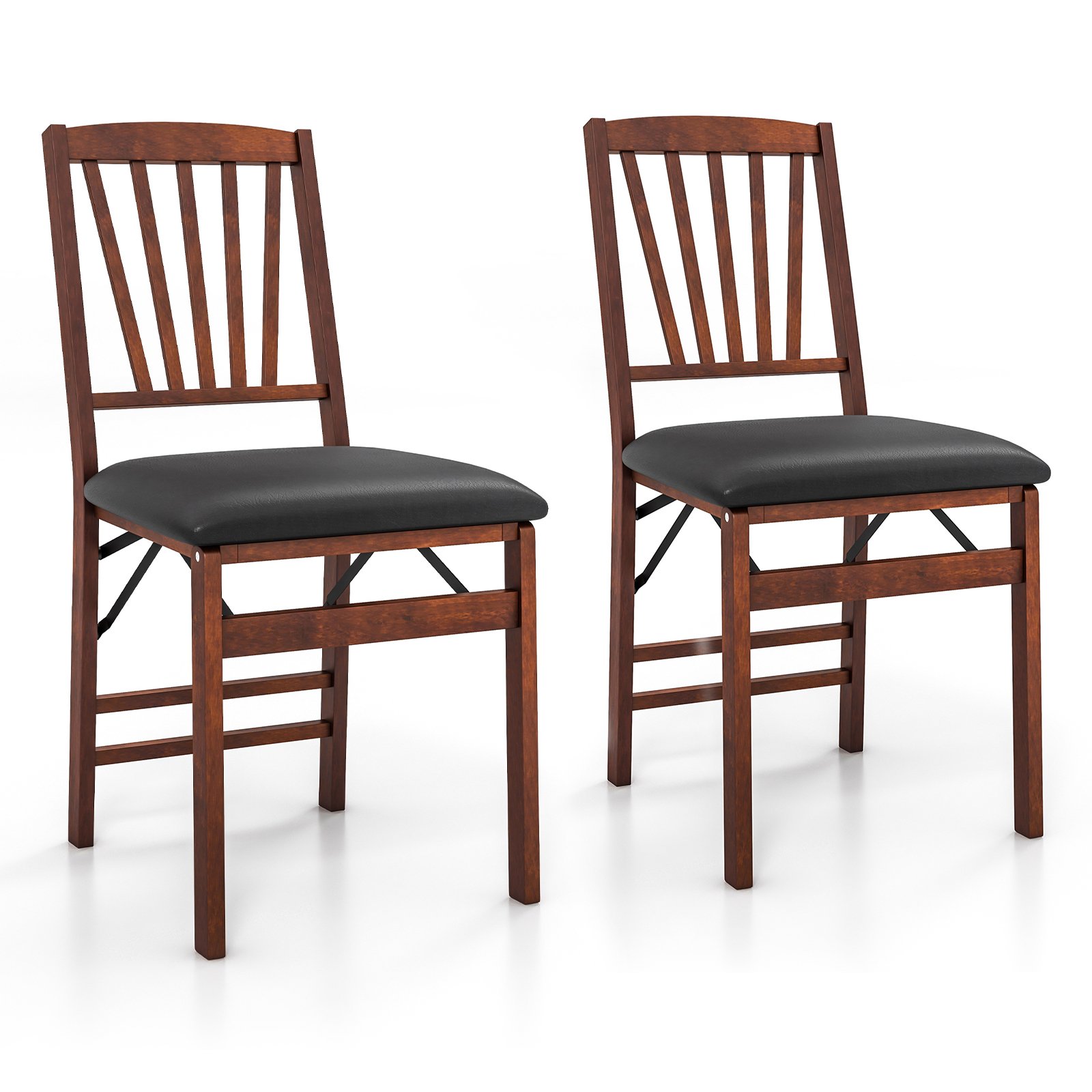 Folding Dining Chair Set of 2 with Padded Seat and Rubber Wood Frame-Brown