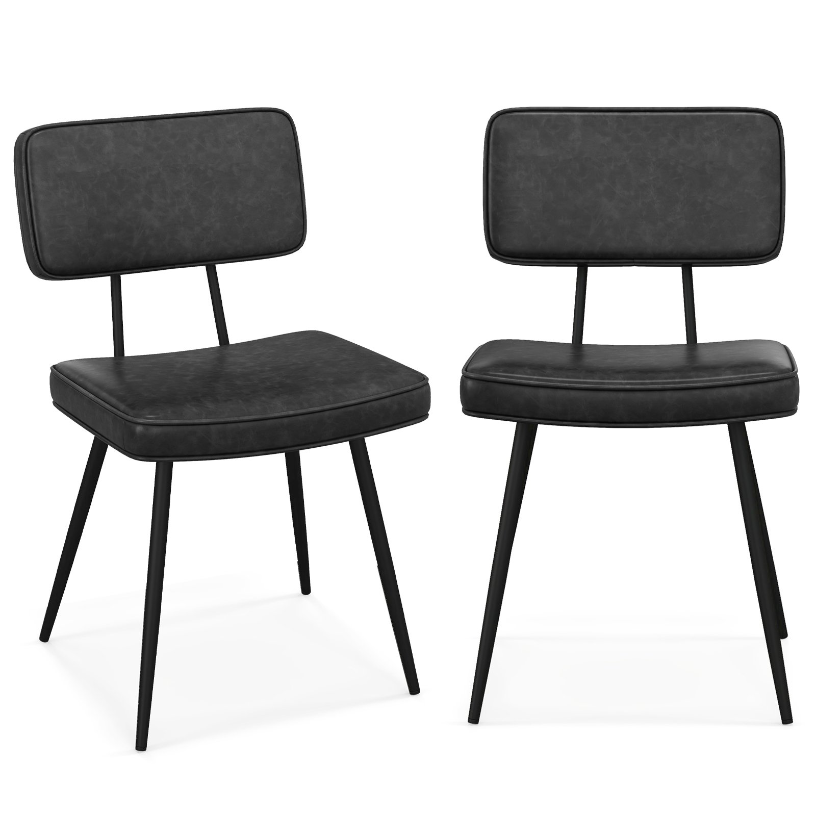 Kitchen Faux Leather Upholstered Dining Chair Set of 2-Black