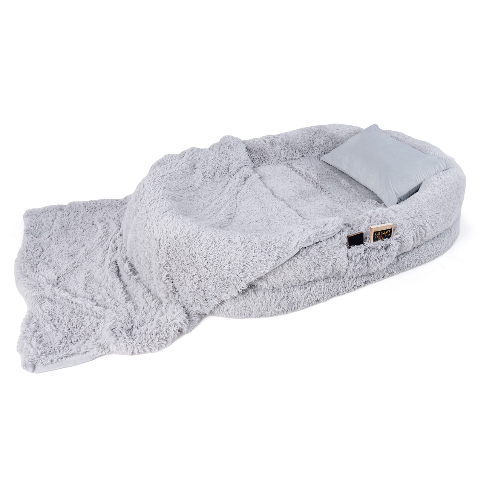 Human Dog Bed with Soft Blanket and Present Plump Pillow-Grey