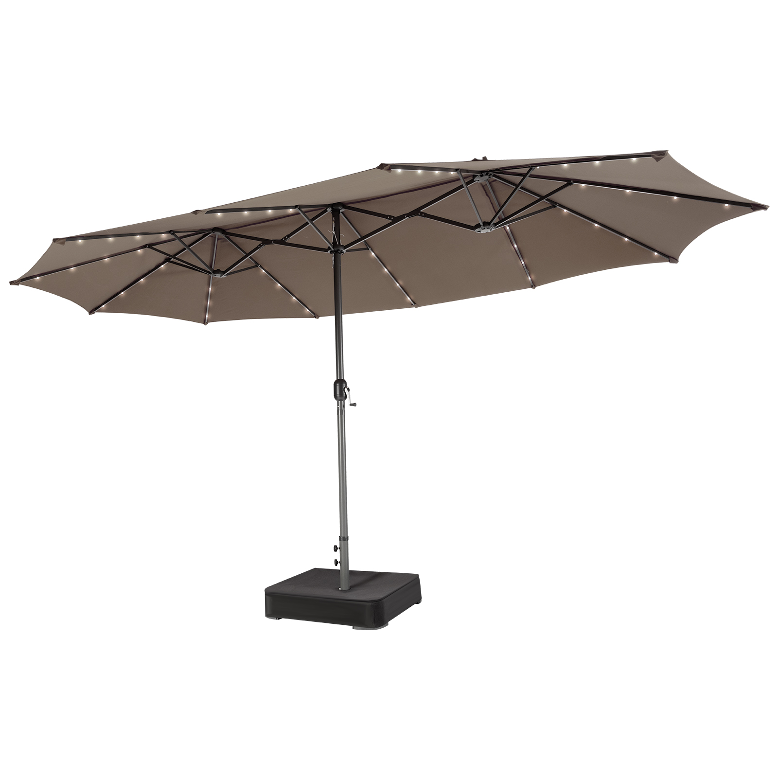 450cm Double-Sided Patio Umbrella with Solar Lights -Coffee