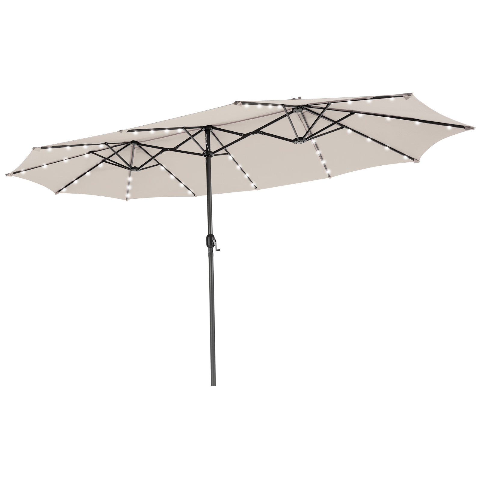 Double-Sided Outdoor Market Umbrella with Hand-Crank Mechanism-Beige