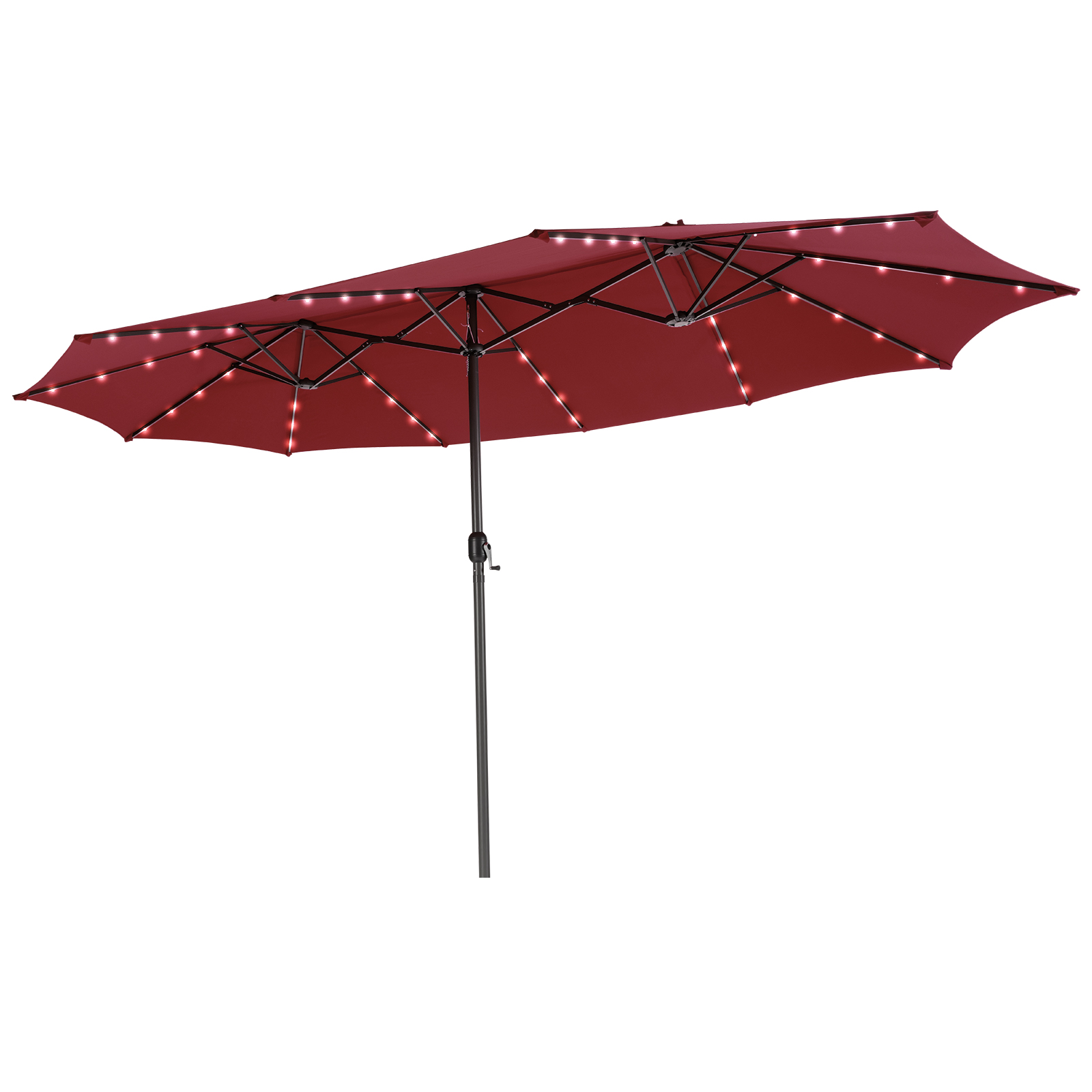 Double-Sided Outdoor Market Umbrella with Hand-Crank Mechanism-Wine