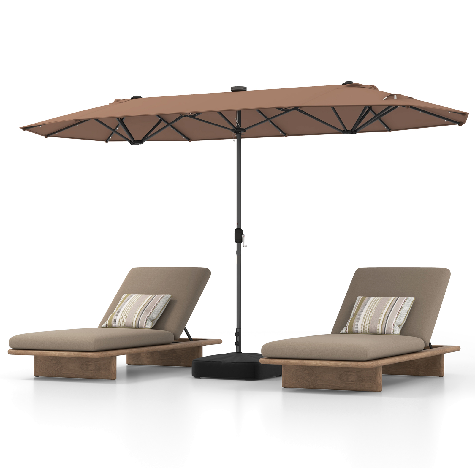 400cm Double-sided Patio Umbrella with Solar Lights-Tan