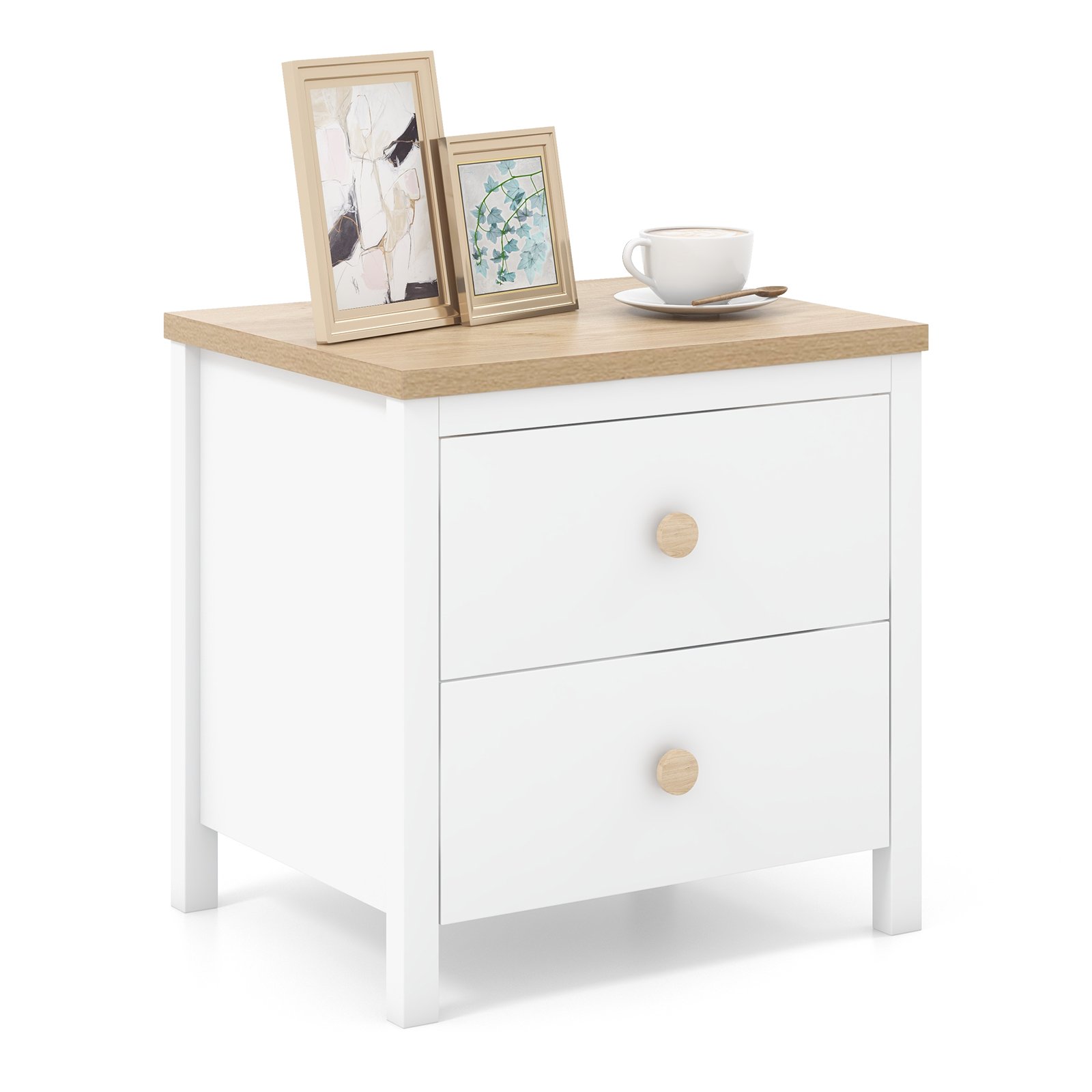 Drawer Nightstand Farmhouse Bedside Table with Storage-White