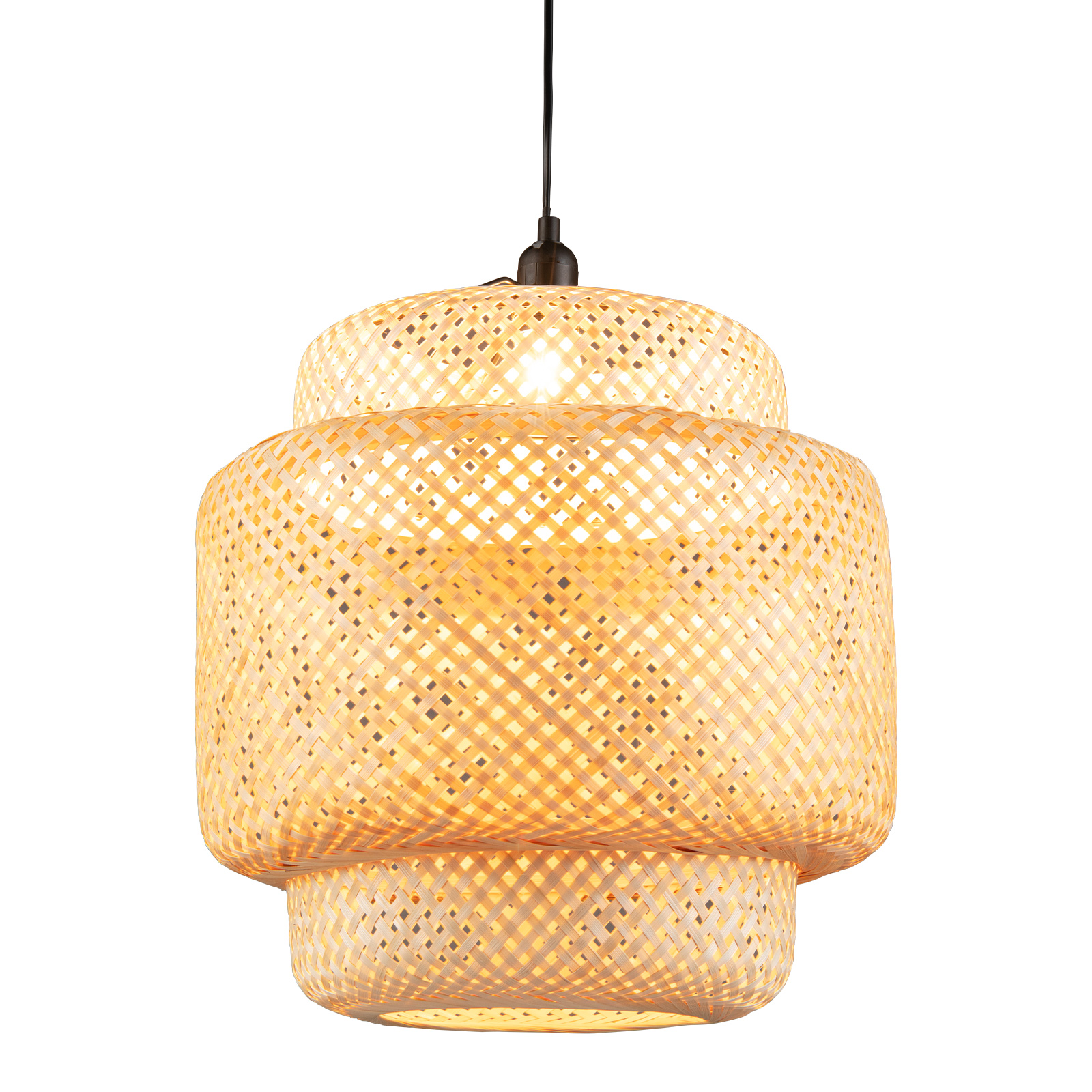 Bamboo Pendant Light with Lampshade and Plug in Cord