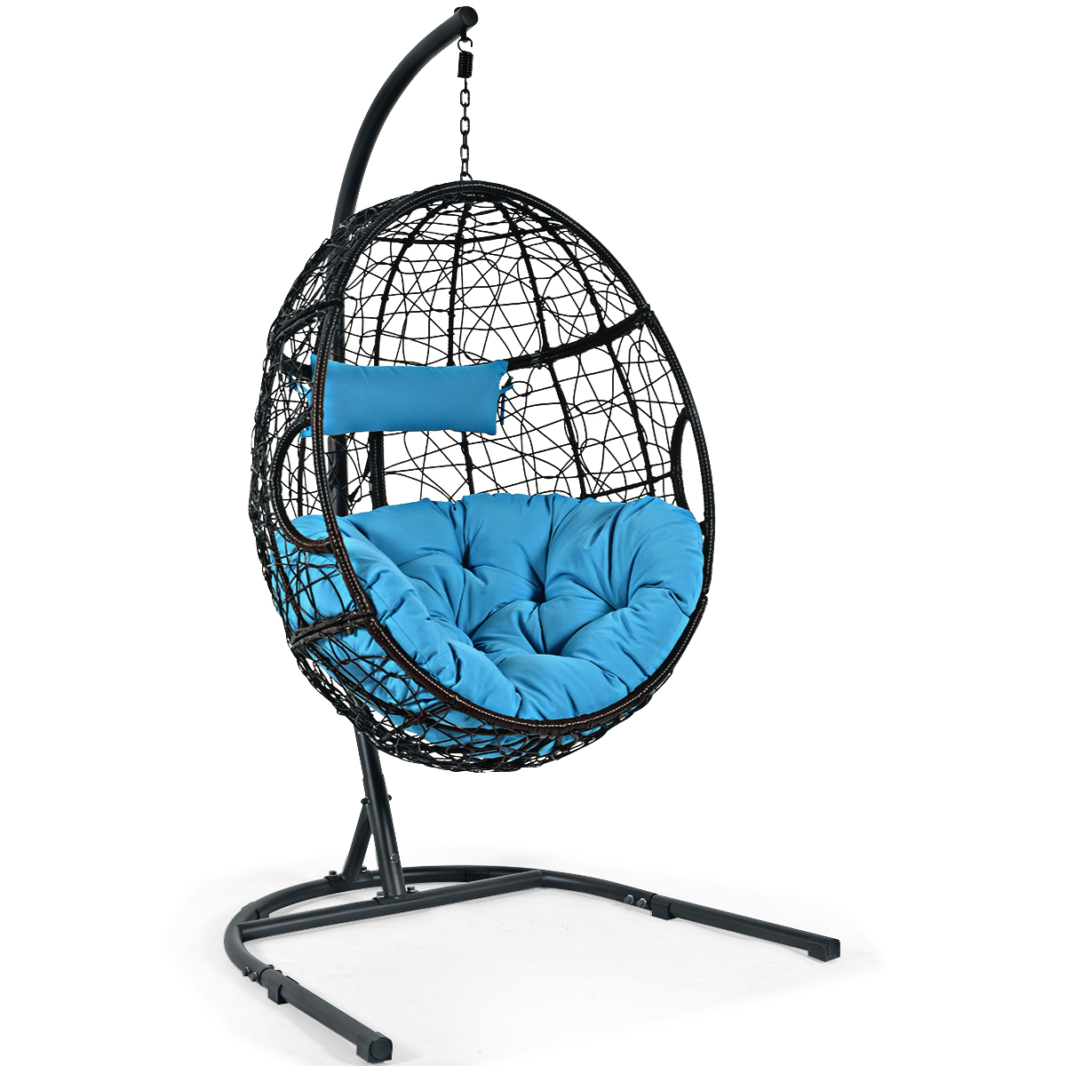 Egg Swing Chair with Stand and Ultraviolet-Resistant Seat Cushion-Turquoise