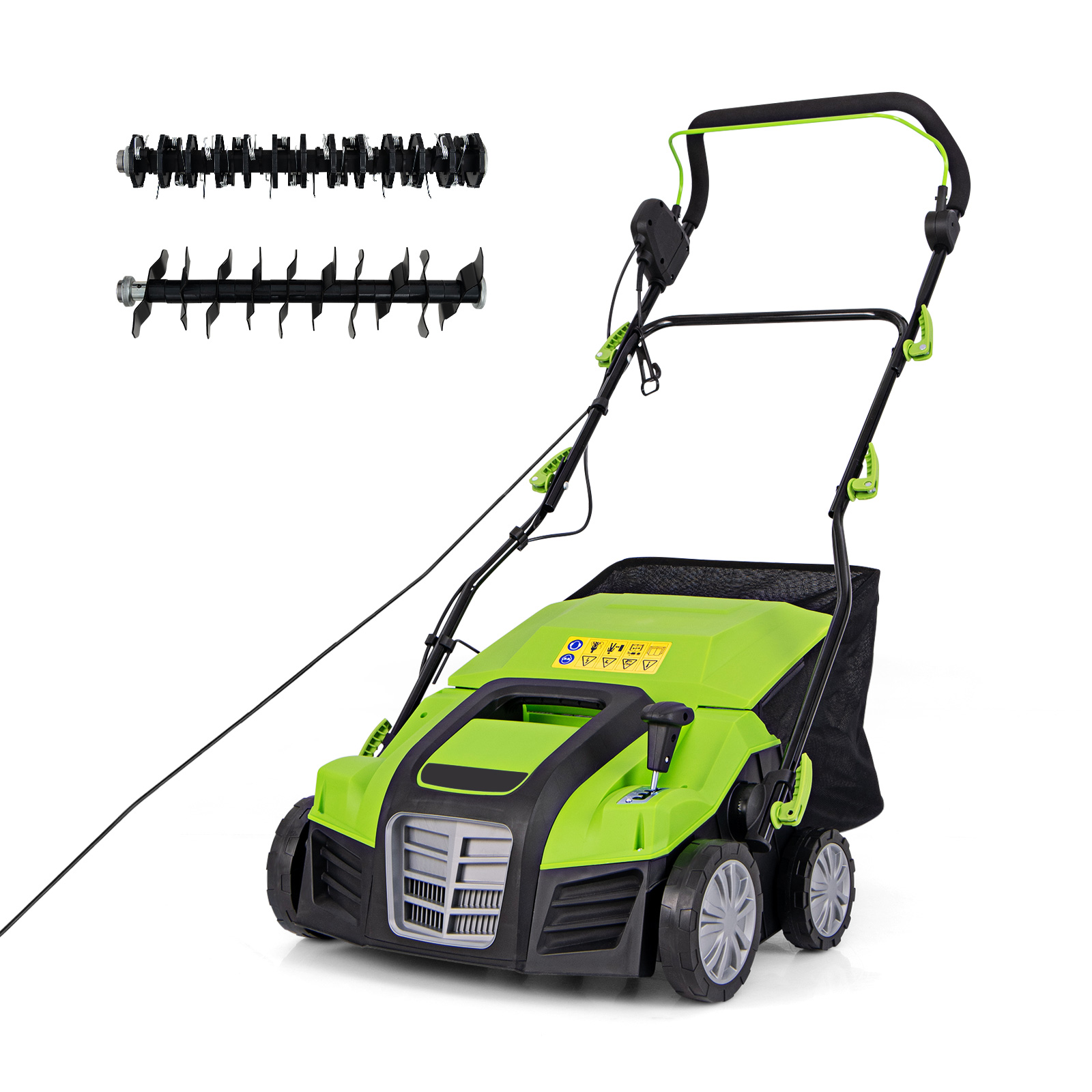 Adjustable Electric Dethatcher and Scarifier Folding Walk-Behind Weeder-Green