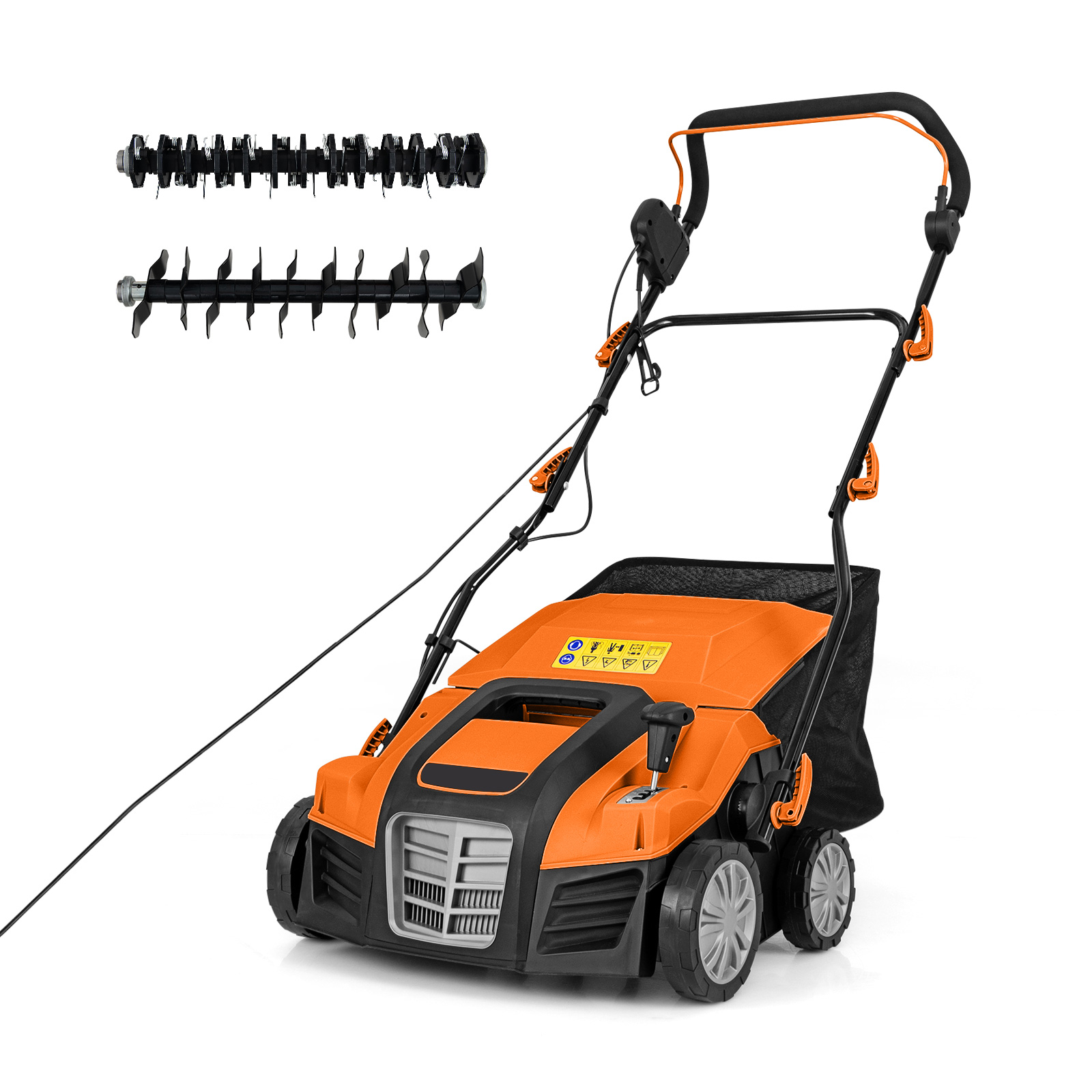 Adjustable Electric Dethatcher and Scarifier Folding Walk-Behind Weeder-Orange