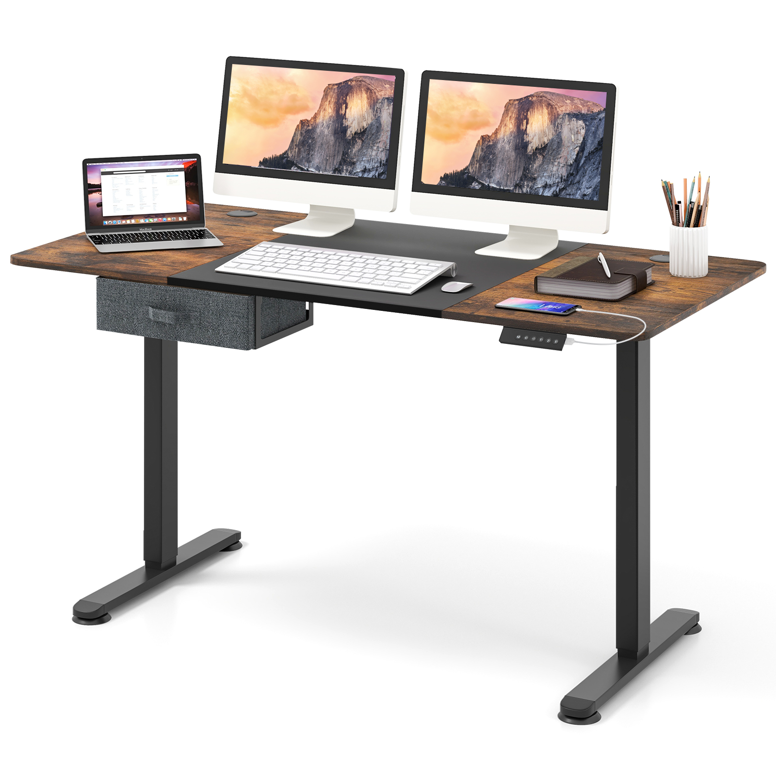 Electric Height Adjustable Standing Desk with USB Charging Port-Black