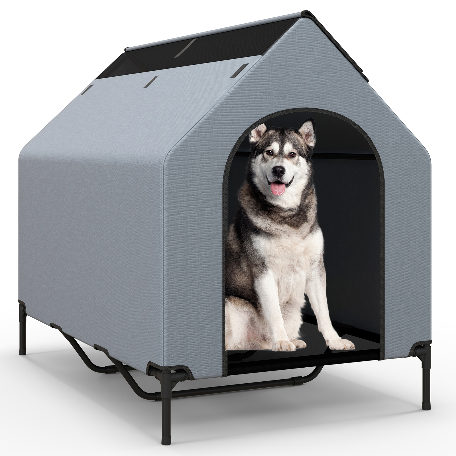 91/110/132cm Elevated Dog House Large Pet House with Ventilated Windows-L